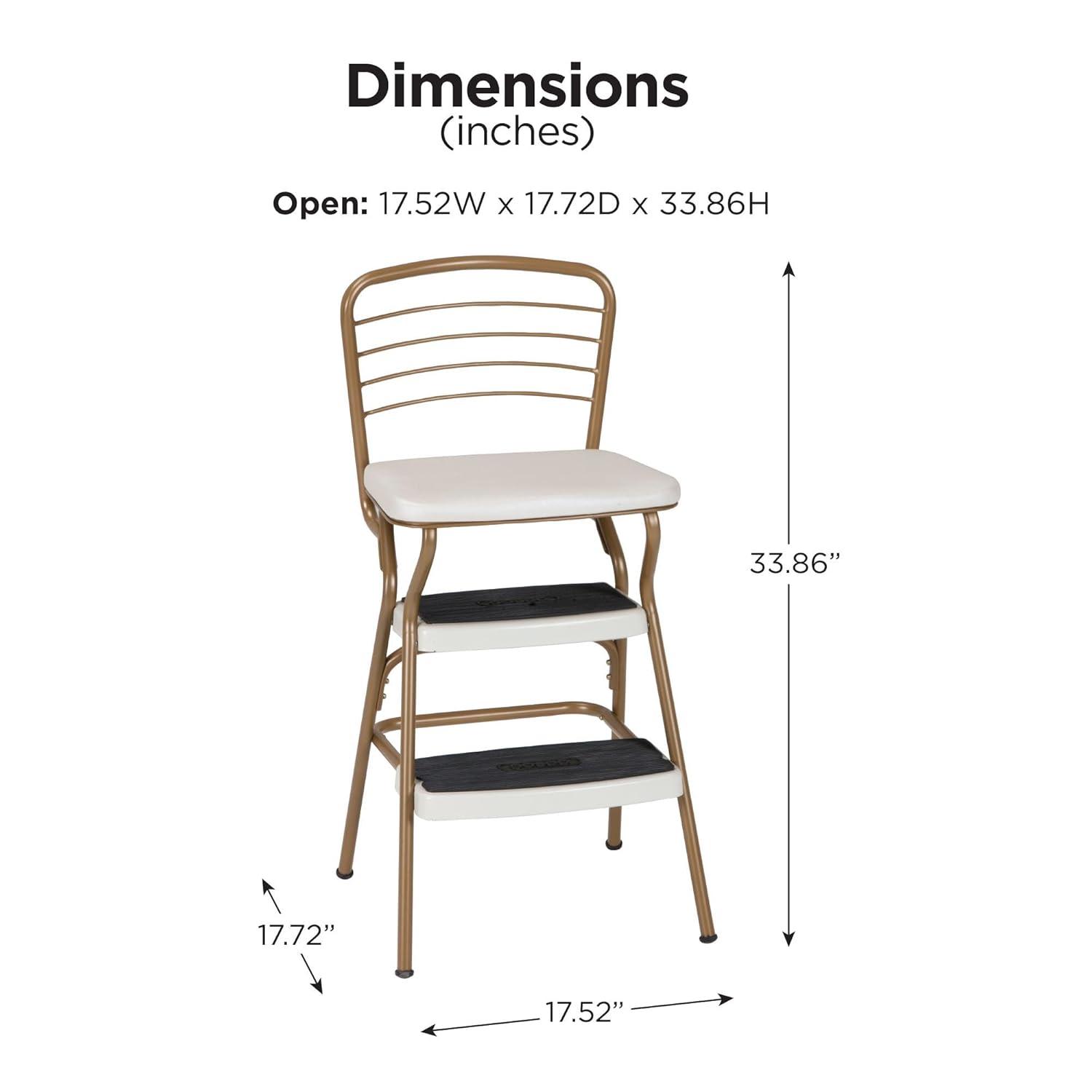 Stylaire Steel Retro Chair + Step Stool with Flip-Up Vinyl Seat