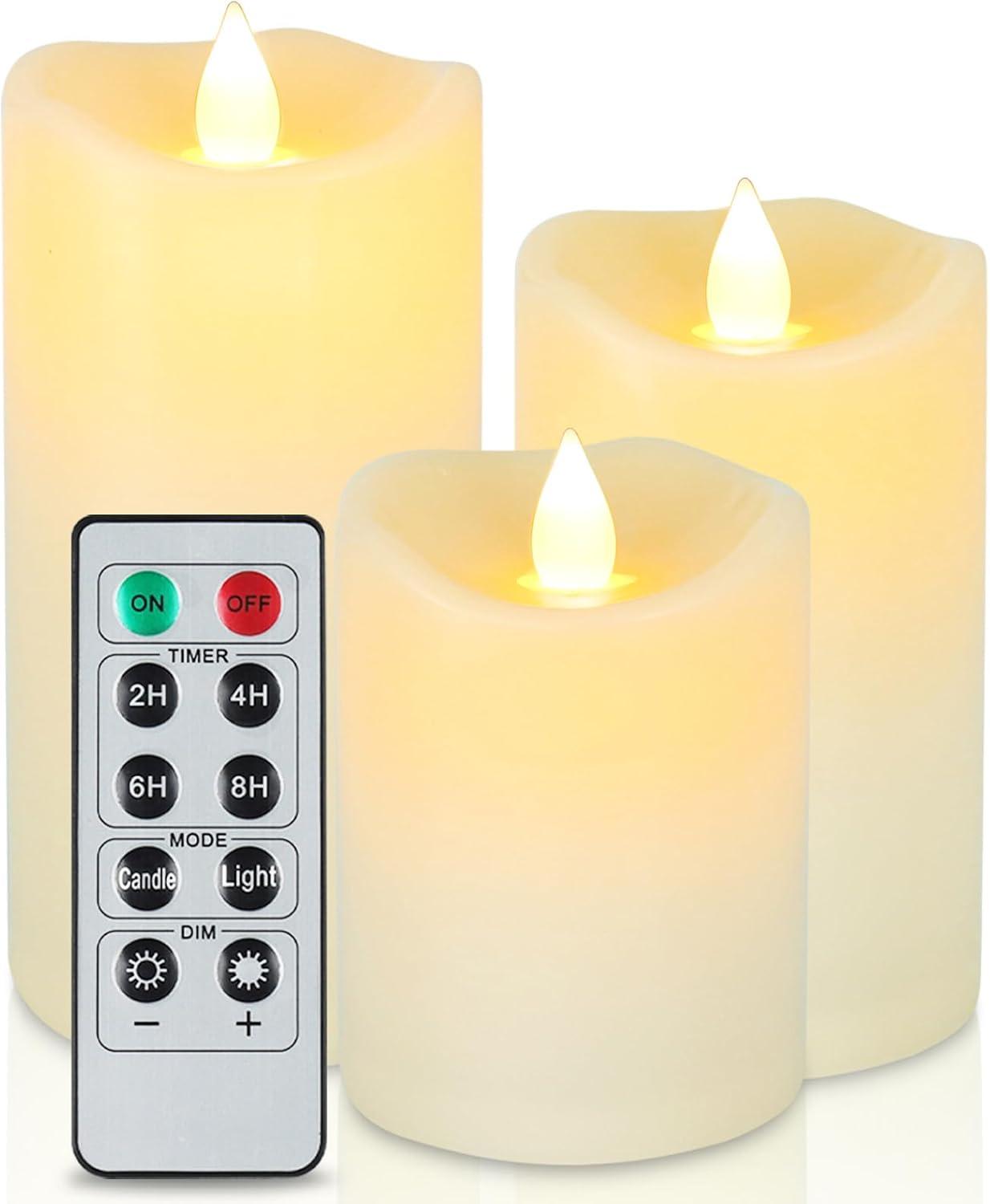 Aignis Indoor Flameless LED Candles Battery Operated with Remote Timer and Wax-Like Shell for Home/Wedding/Holiday Decor, Set of 2(D 2.95" x H 6")