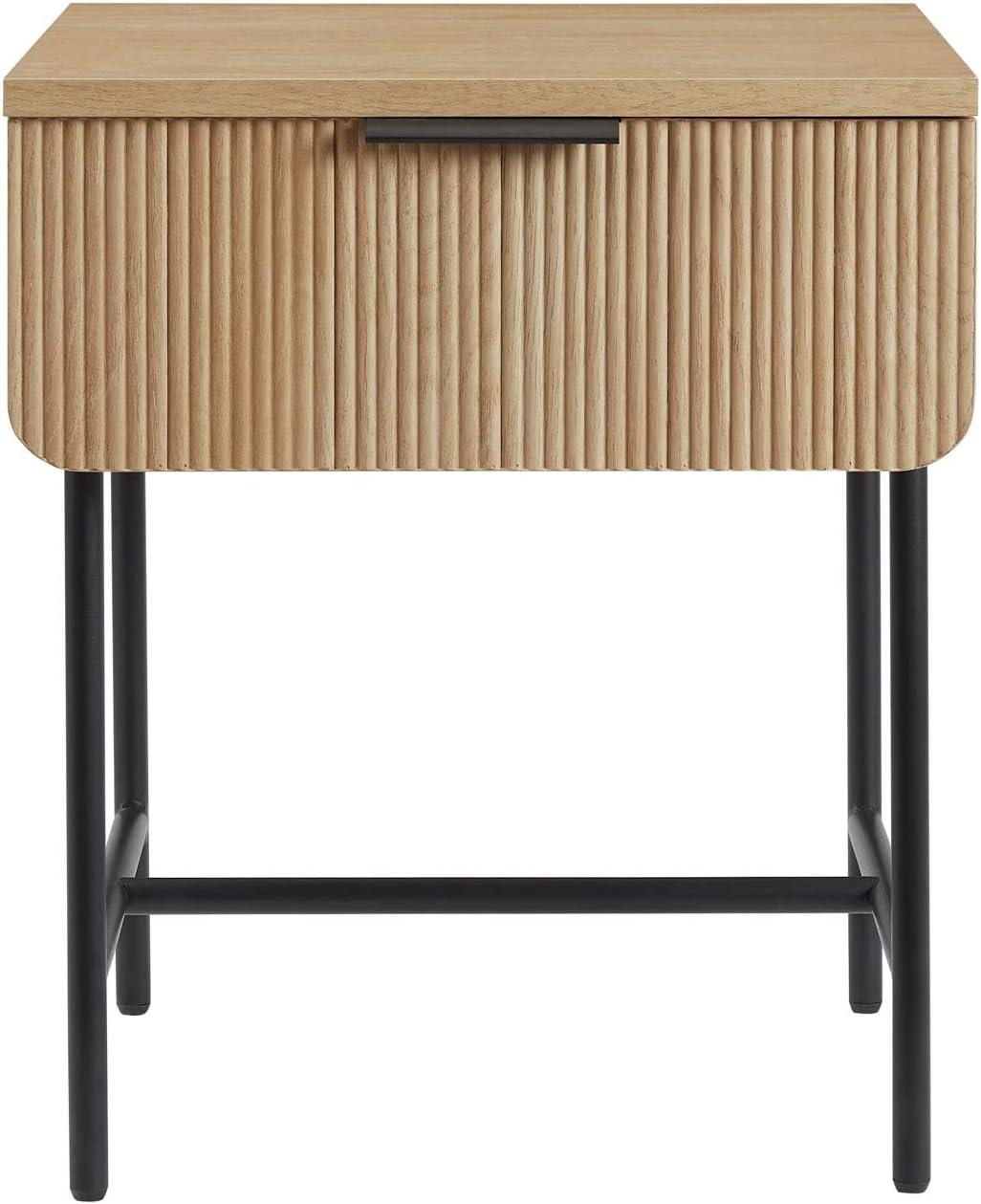 Saracina Home Modern Fluted 1 Drawer Side Table Coastal Oak/Black