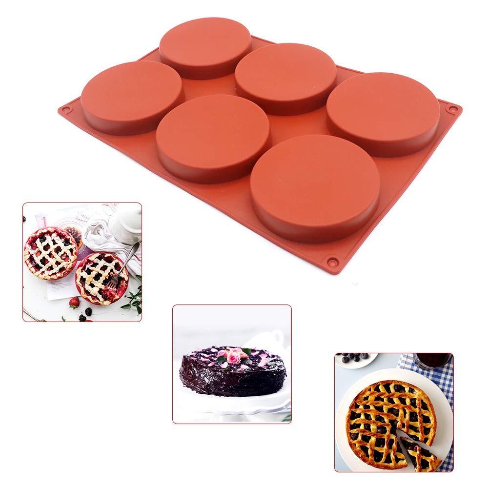 6-Cavity Large Cake Molds Silicone Round Disc Resin Coaster Mold Non-Stick Baking Molds, Mousse Cake Pan, French Dessert, Candy, Soap (Red)