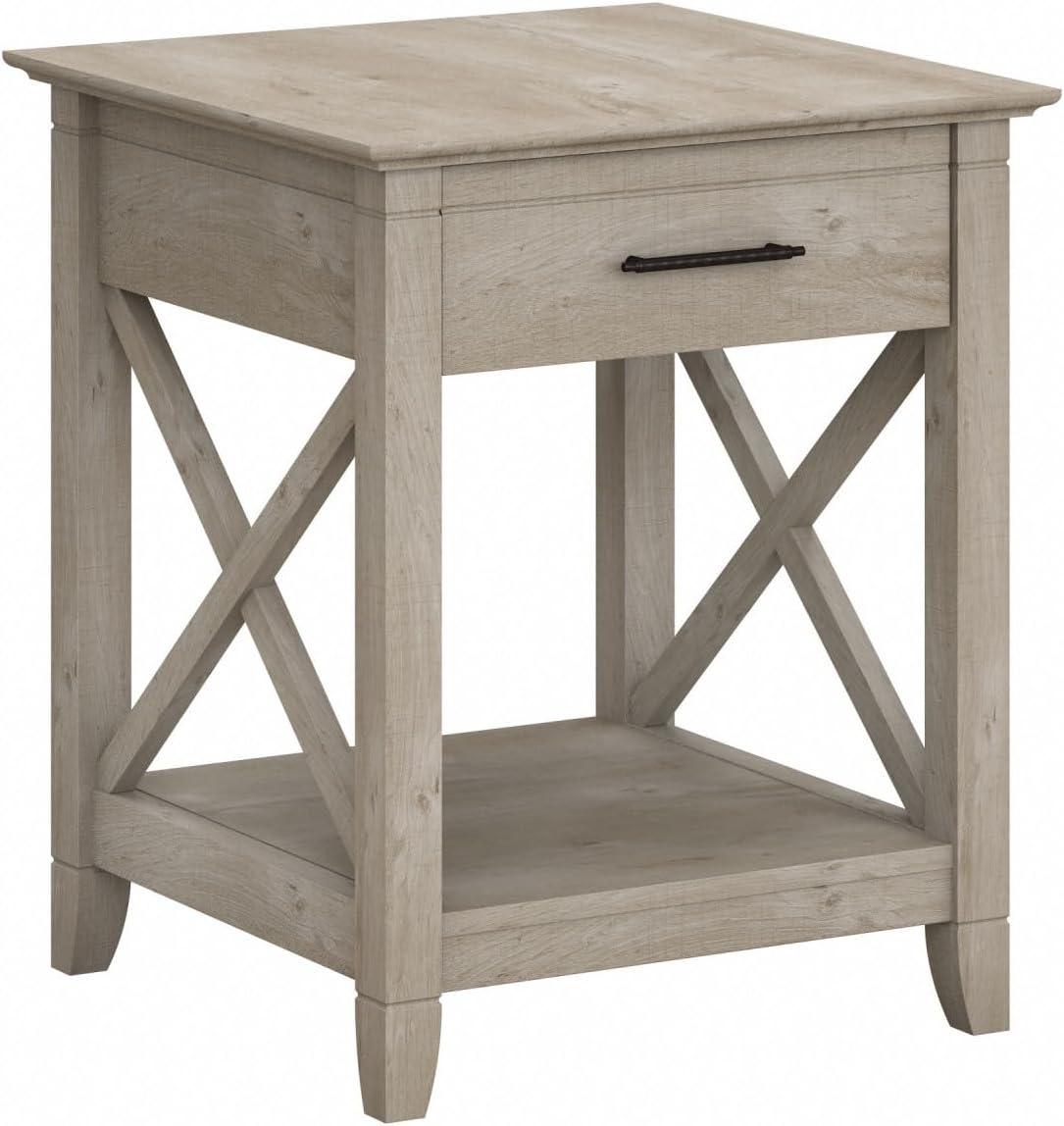 Key West End Table with Storage Washed Gray - Bush Furniture: Coastal Style, Drawer & Shelf
