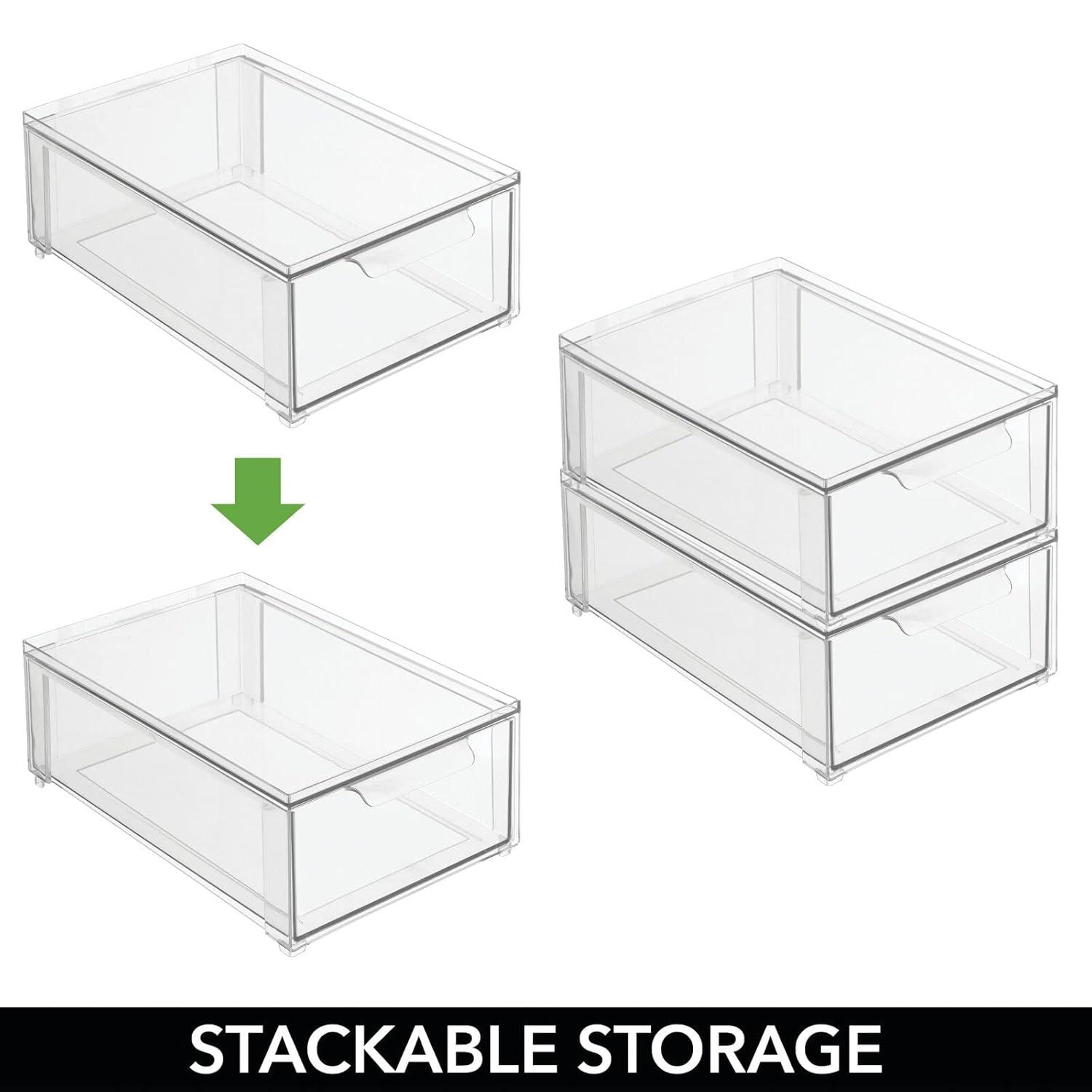 mDesign Plastic Stacking Closet Storage Organizer Bin with Drawer