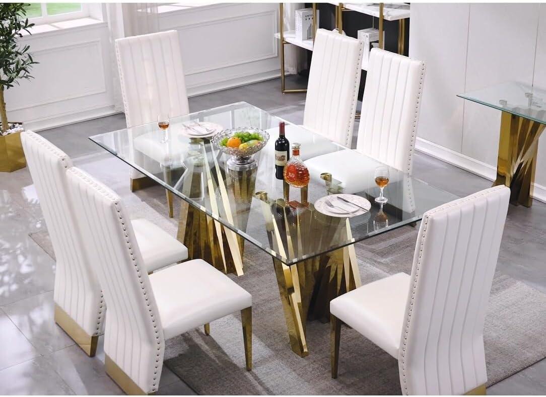 White Faux Leather High Back Side Chair with Gold Metal Legs