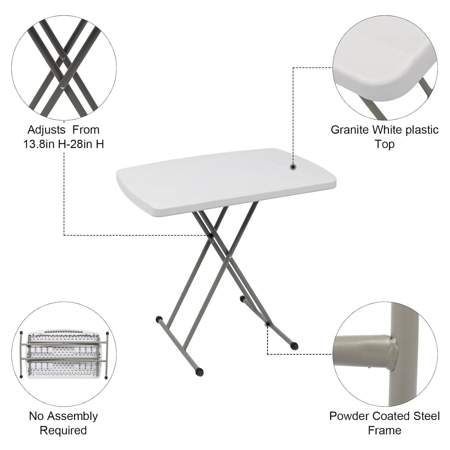30'' Plastic Folding Tables Rectangular Utility Table Adjustable Height White