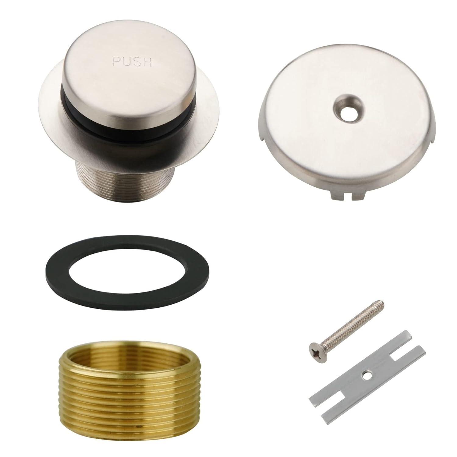 Brushed Nickel Bathtub Drain Tip Toe Stainless Steel Tub Drain Trim Kit, Single Hole Overflow Faceplate