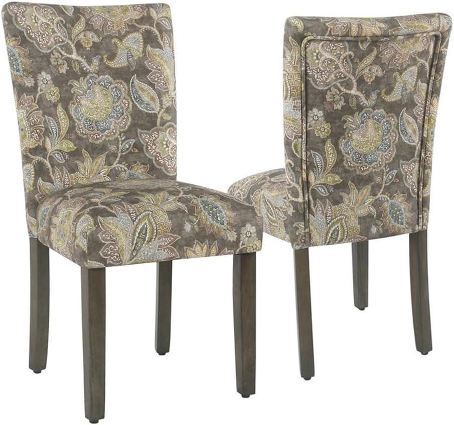 HomePop Parsons Classic Upholstered Accent Dining Chair, Set of 2, Multicolor Gray Floral