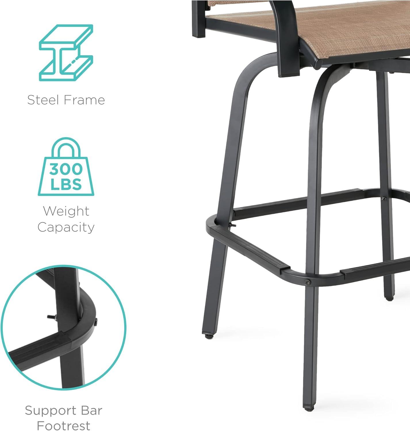 Best Choice Products Set of 2 Outdoor Swivel Bar Stools, Patio Barstool Chairs w/ 360 Rotation, All-Weather Mesh - Tan
