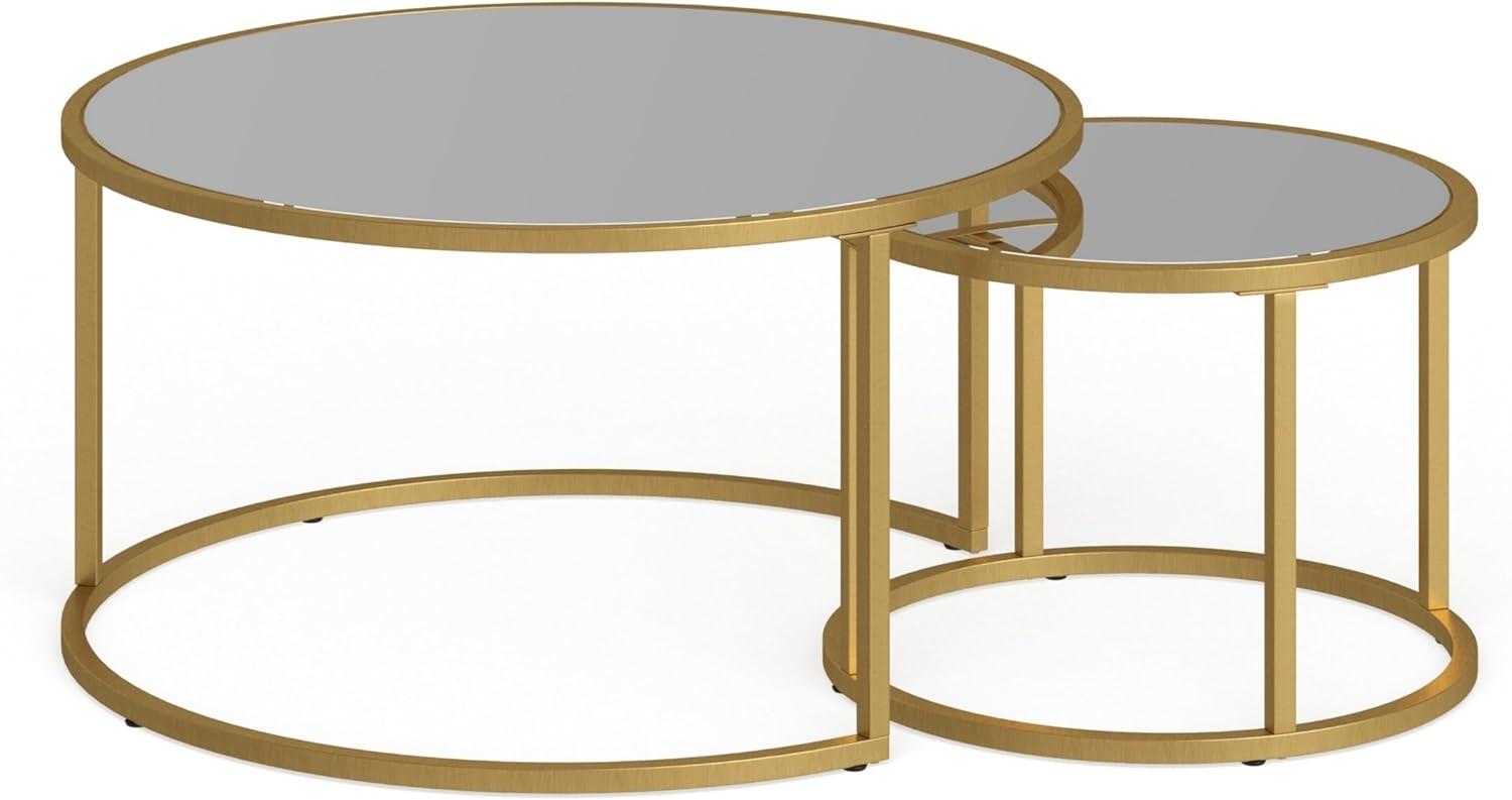 Round Brass and Glass Nesting Coffee Table Set