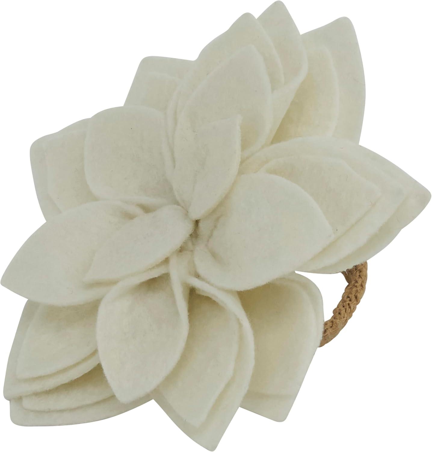 Flower: 100% Felt - Ring: 100% Jute Napkin Ring (Set of 4)