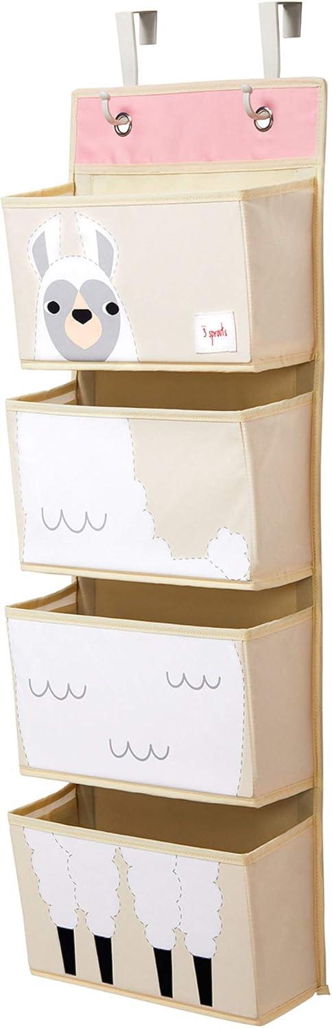 3 Sprouts - Children's Nursery Over the Door Organizer with Hooks - Llama