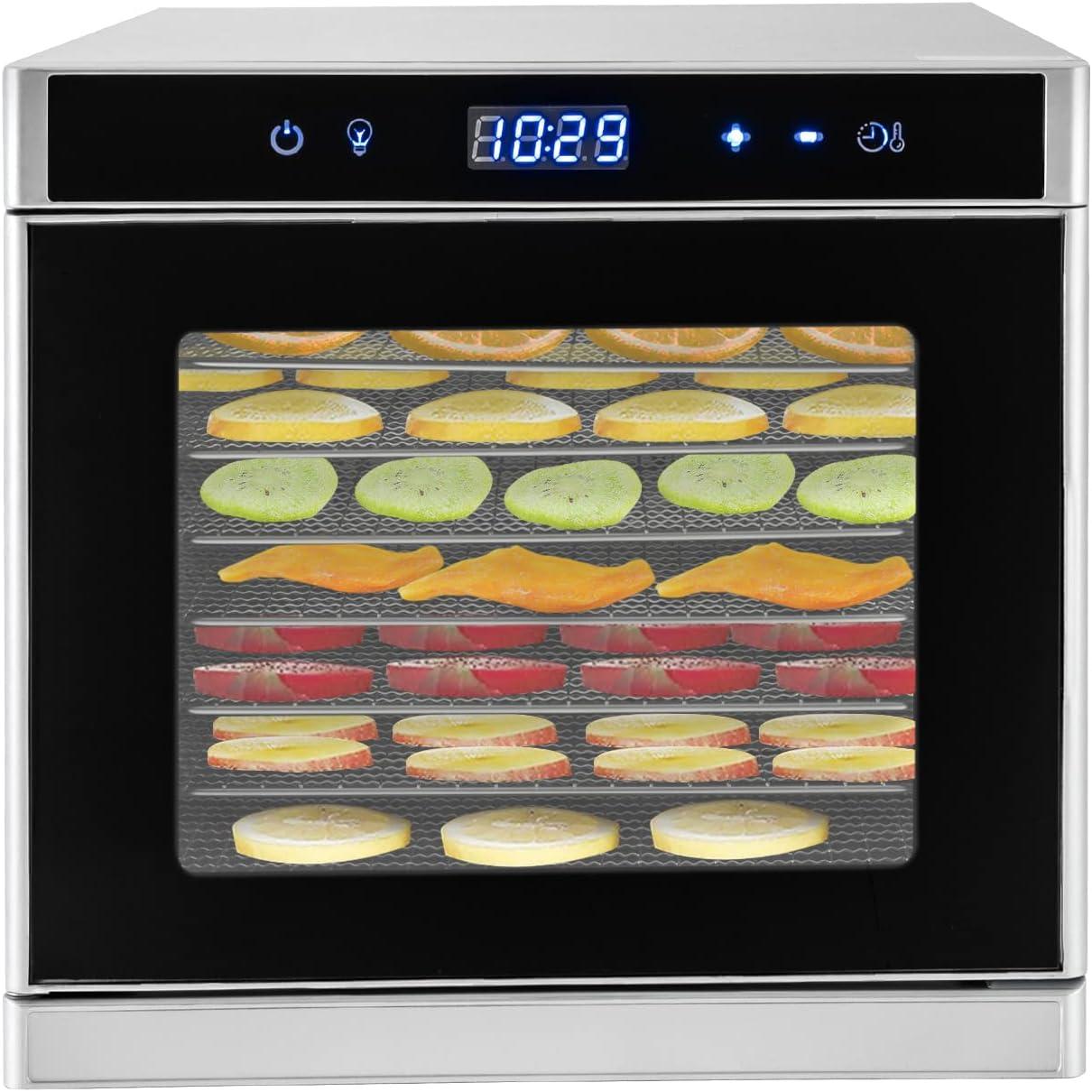 Miumaeov Food Dehydrator 6/8 Stainless Steel Trays Food Dryer Machine for Candy Jerky Herbs Veggies Fruits 700W Electric Dryer Machine with Digital Temperature