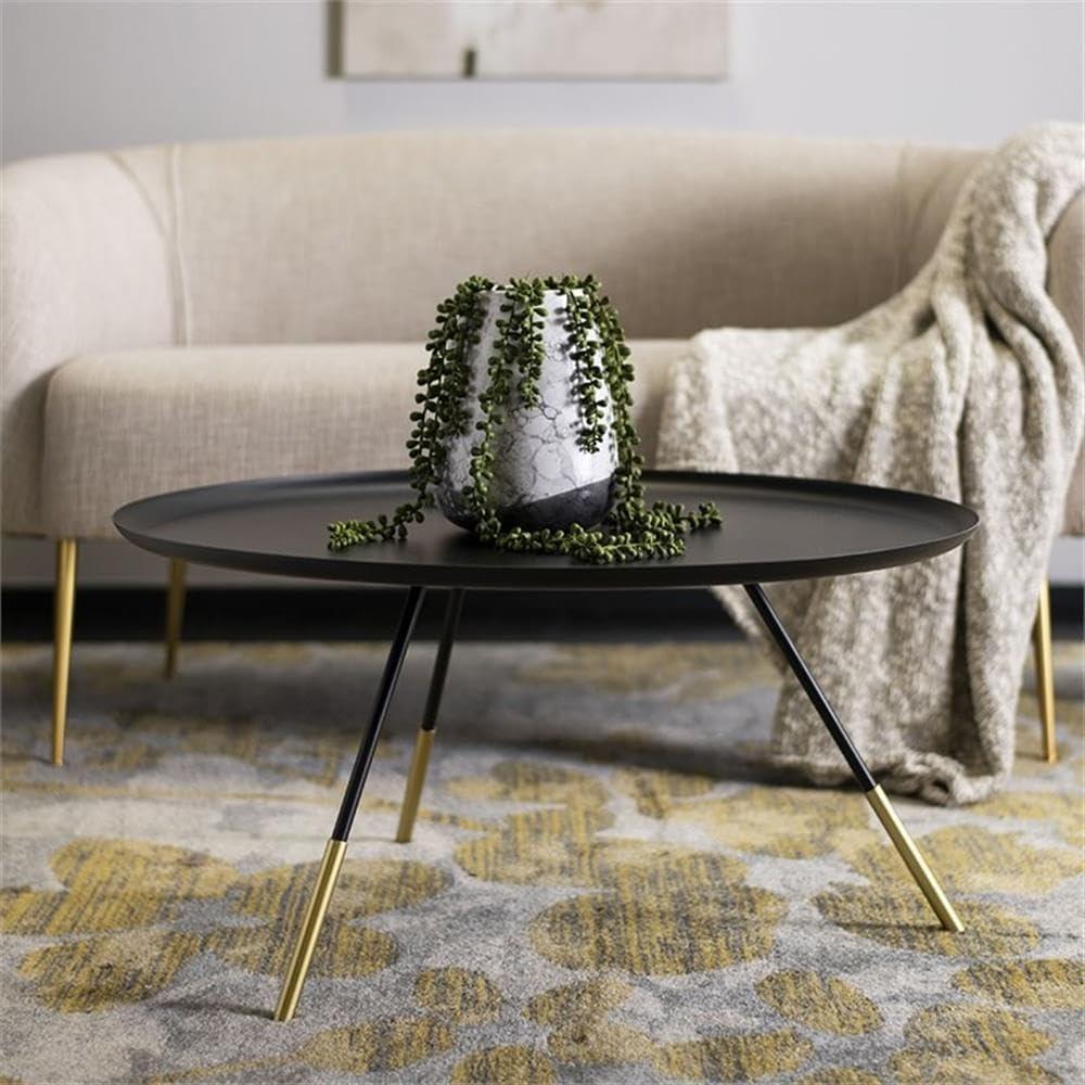 Orson Coffee Table with Metal Gold Cap - Black/Gold - Safavieh