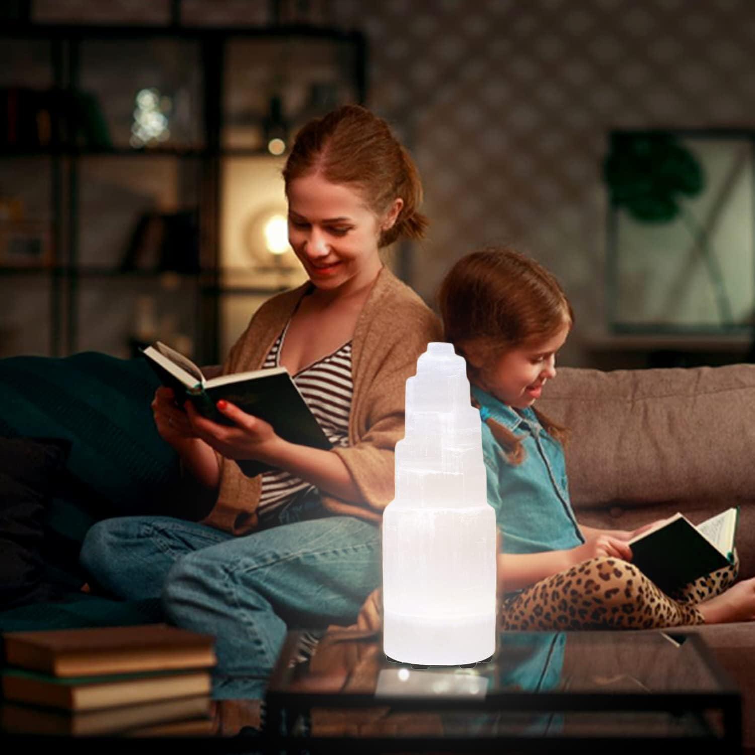 Himalayan Glow Himalayan Glow WBM Selenite Crystal Lamp, Morrocan Lamp Decorative Night Light 7 Inch Tall