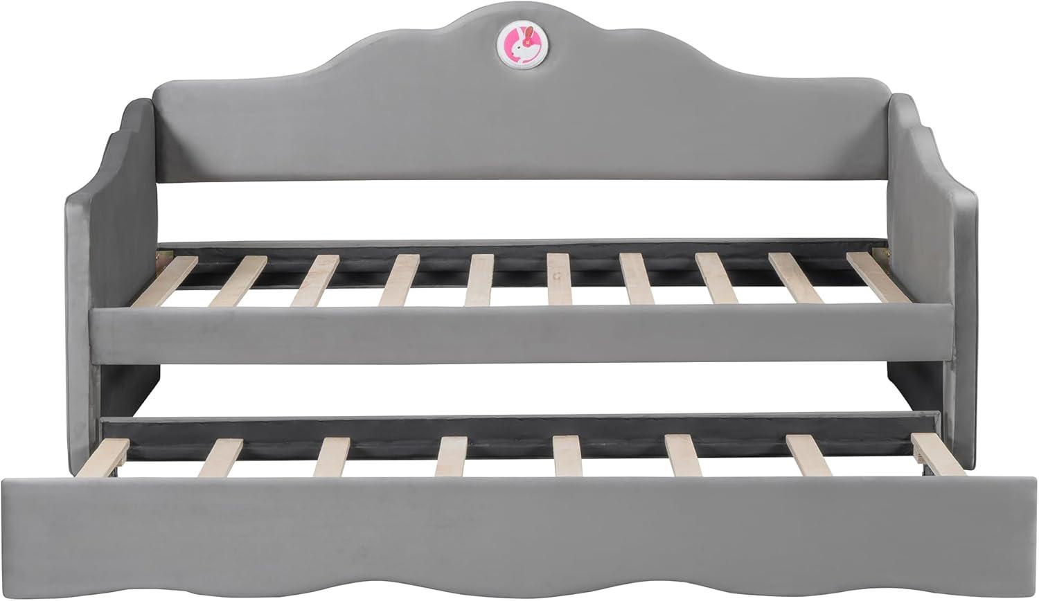 Ball & Cast Upholstered Twin Size Daybed with Trundle, Sofa Bed Frame with Wave-Shaped Back & Arm & Wood Slat Support, No Box Spring Needed, Gray