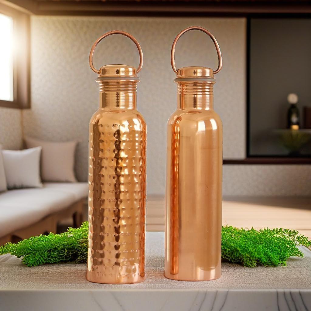 Hammered Design Pure Copper Water Bottle Seamless Leakproof Water Bottle For Home, Office, Hotel, Travelling and Gifting Drink More Water and Immediately Reap the Health - 33.81 Fl Oz
