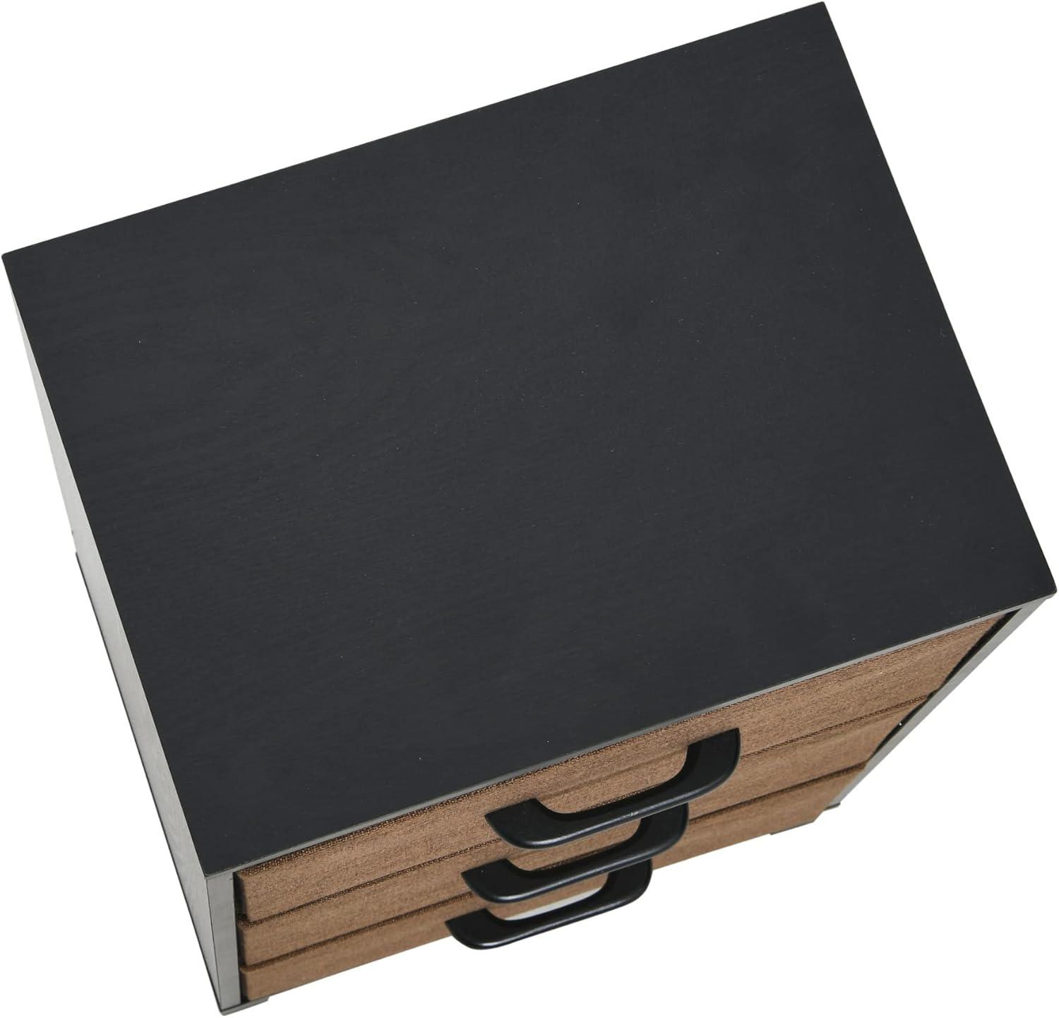 Household Essentials Dresser Nightstand Chest of Drawers Black Oak Wood Grain with 3 Brown Storage Drawers