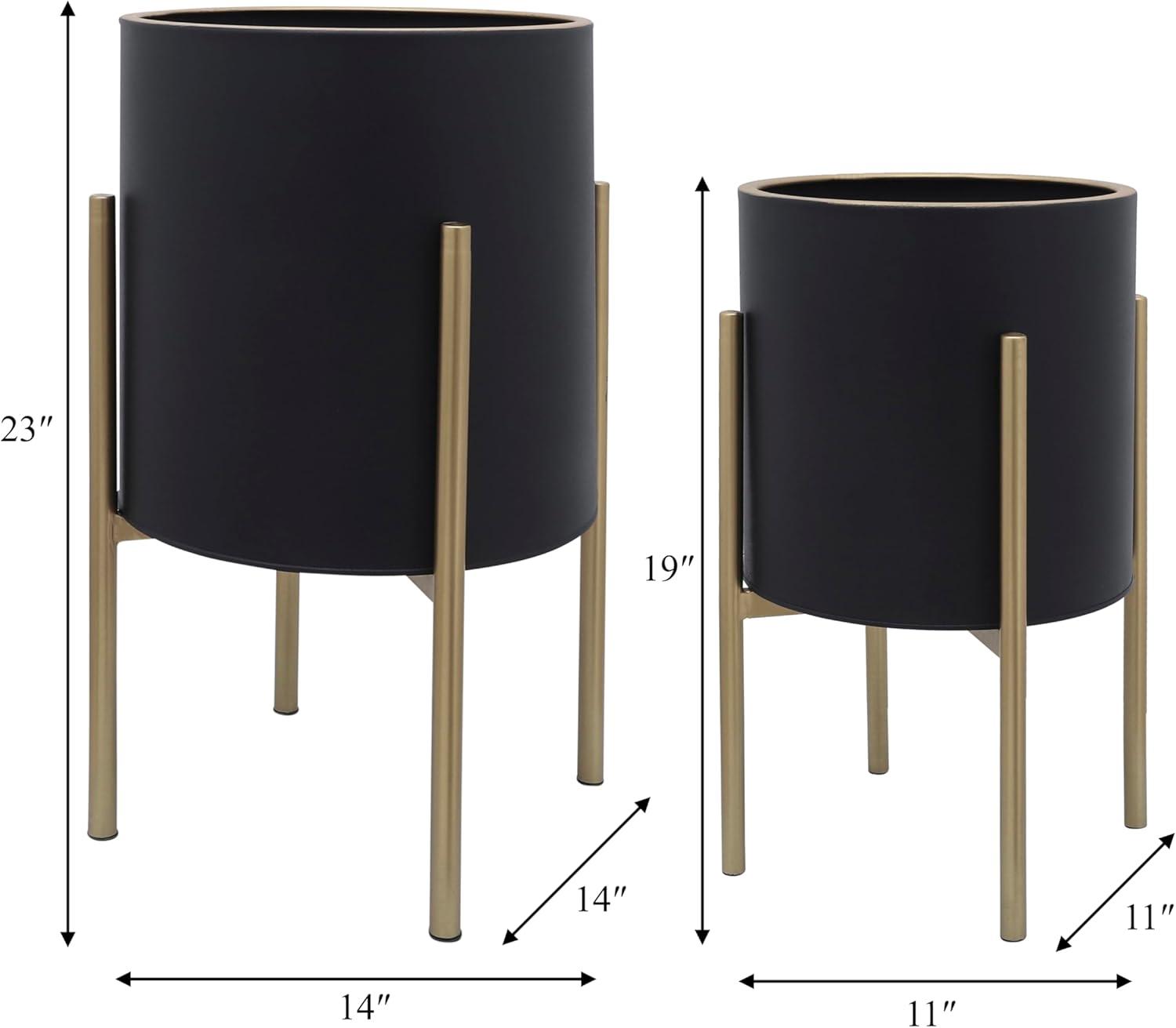S/2 PLANTER ON METAL STAND, BLACK/GLD