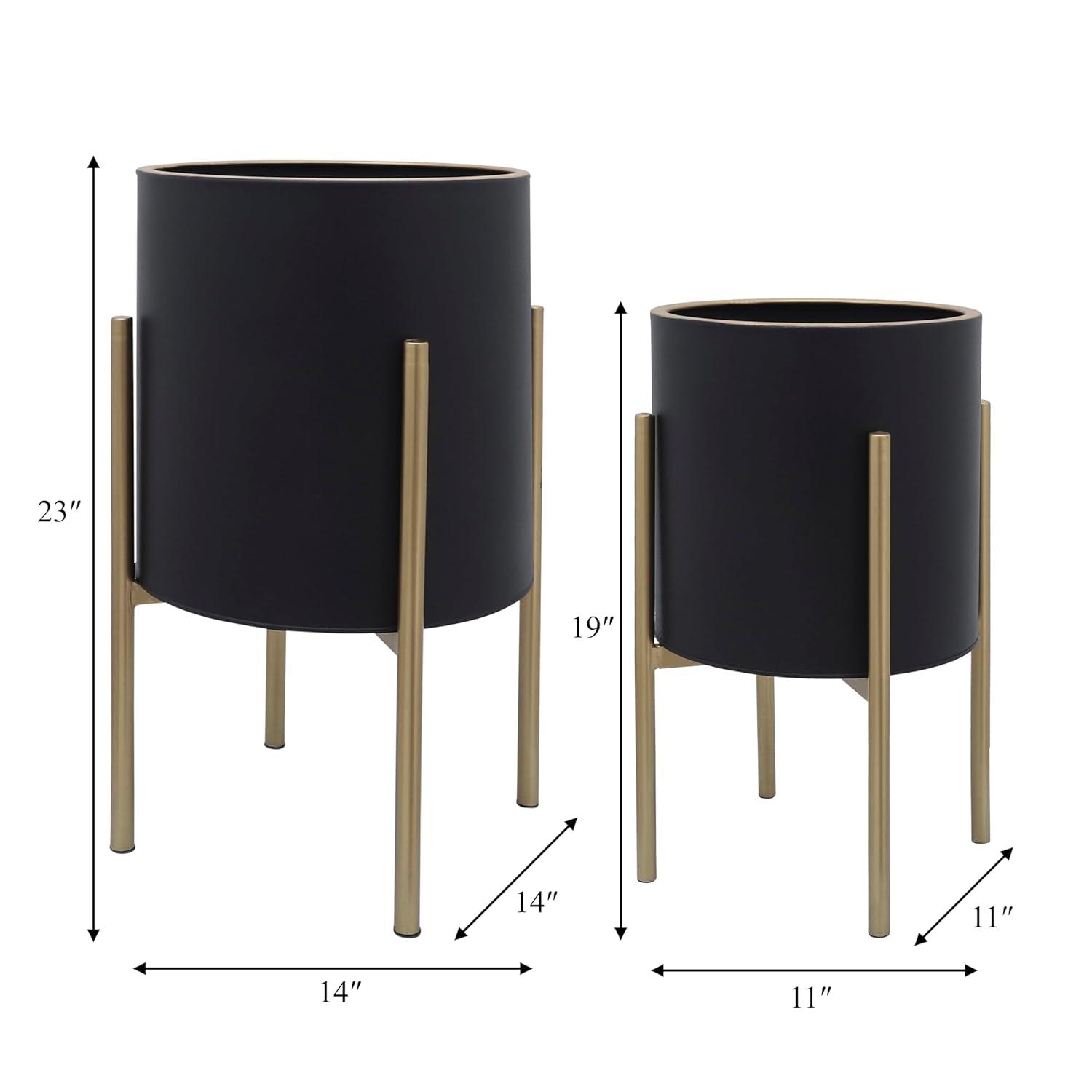 Sagebrook Home Set Of 2 Honeycomb Planter On Metal Stand, Black/Gold, Round, Iron, Contemporary, 23"H, Hexagon
