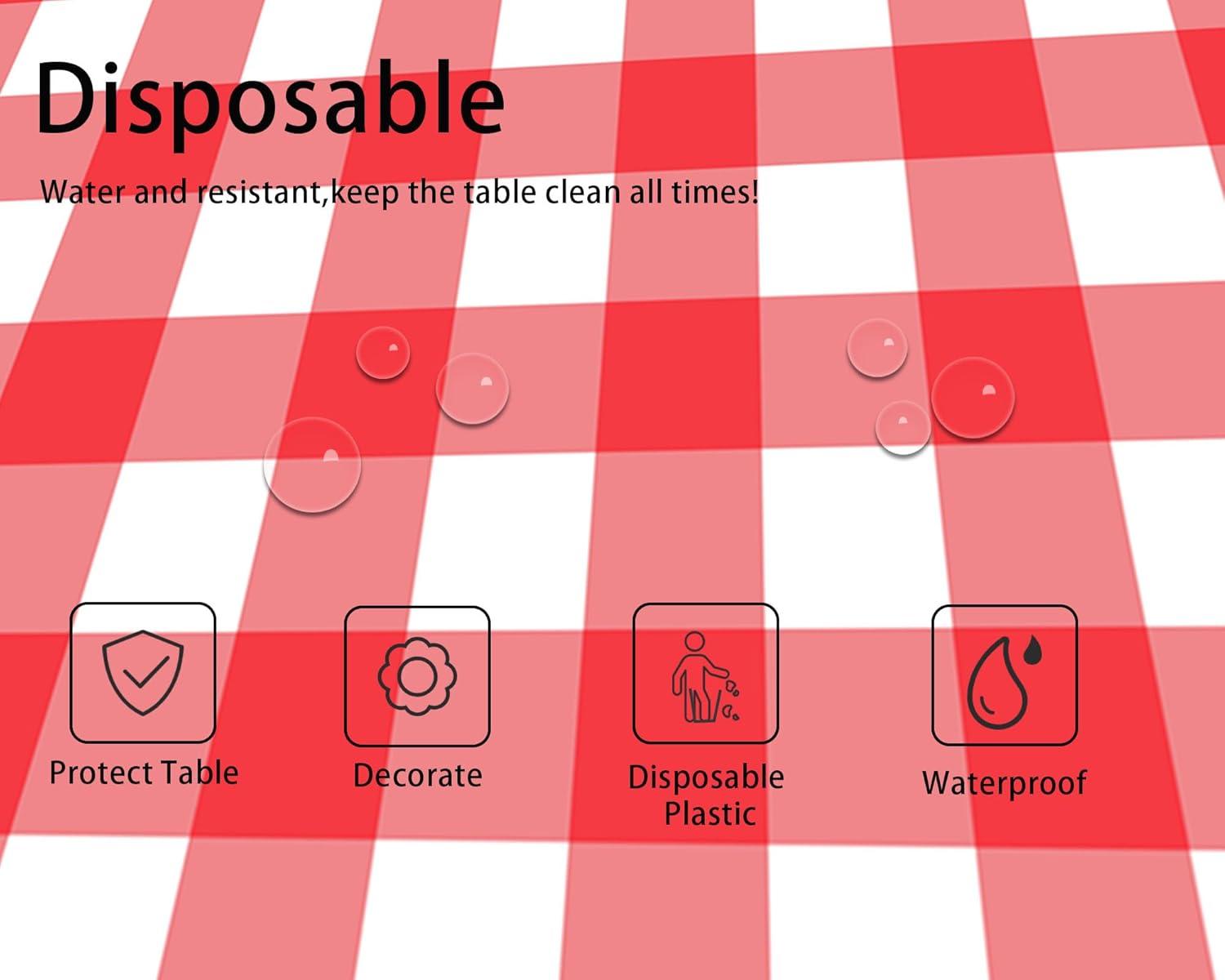 ARCOCO-3 Pack Red and White Checkered Tablecloth, 54 X 108Inch Plastic Red Gingham Table Cloth Disposable Spring Picnic Tablecloths Waterproof Red Checkered Table Cover for BBQ Picnic Barbecue Birthd