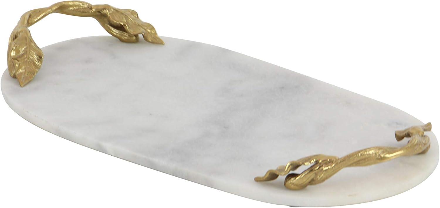 White Marble Oval Tray with Gold Leaf Handles