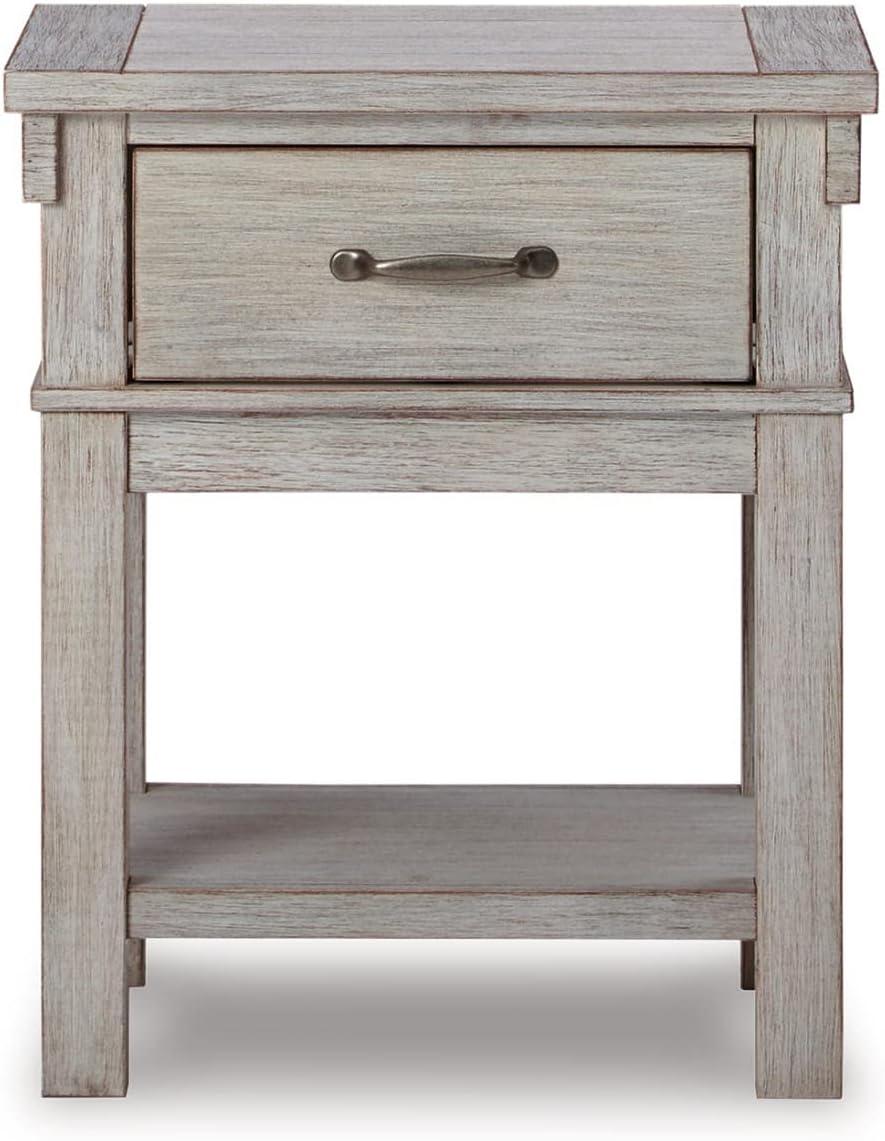 Transitional Beige 1-Drawer Nightstand with Brushed Nickel-Tone Handle
