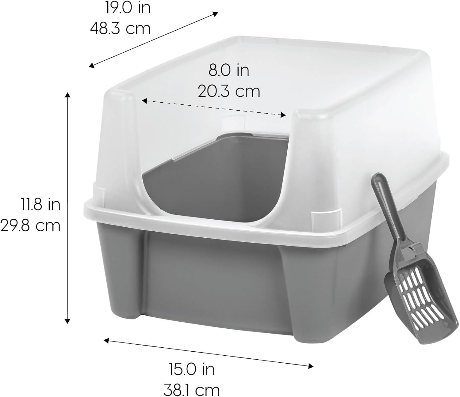IRIS USA, Open-Top Cat Litter Box with Shield with Scoop