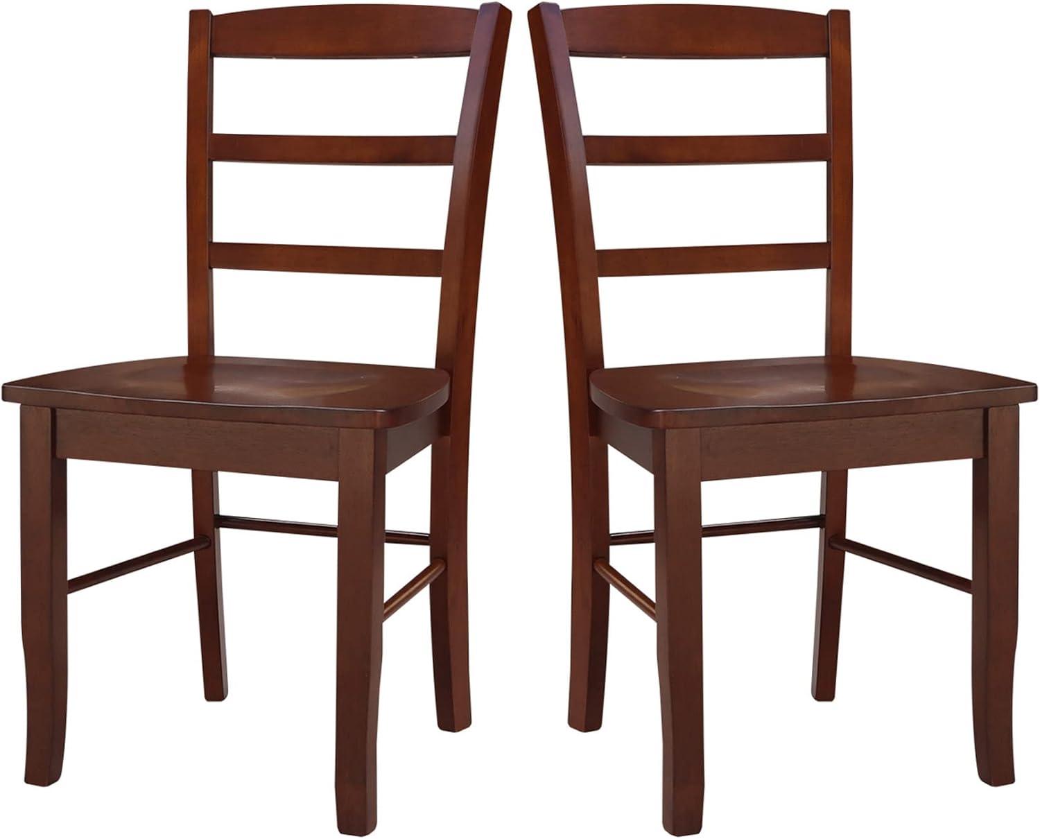 Set of 2 Madrid Ladderback Chairs Espresso - International Concepts: Rubberwood Frame, Mid-Century Modern Style