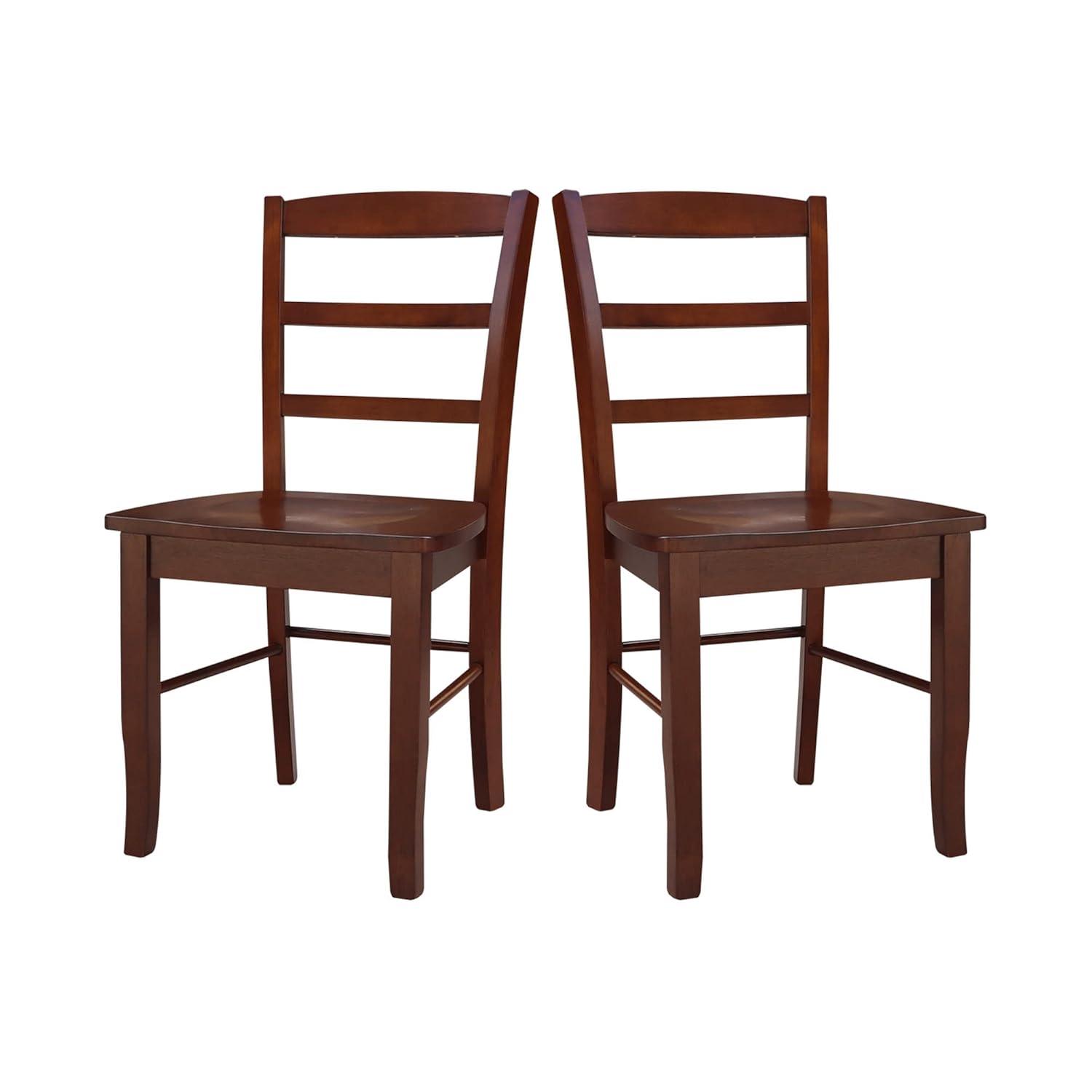 Set of 2 Madrid Ladderback Chairs Espresso - International Concepts: Rubberwood Frame, Mid-Century Modern Style
