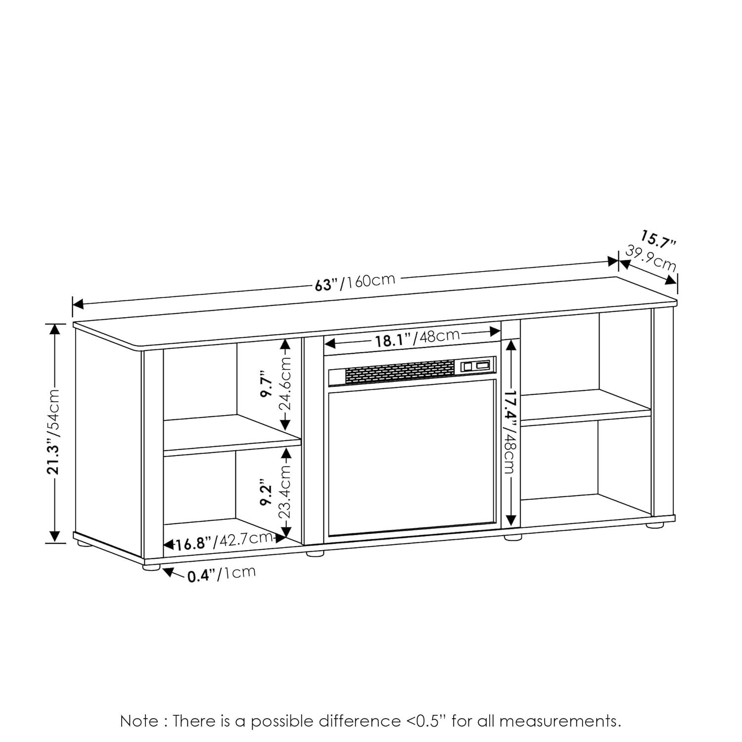 Furinno Classic Fireplace TV Stand Entertainment Console Media Center W/18" Electric Fireplace for TVs up to 70",Americano