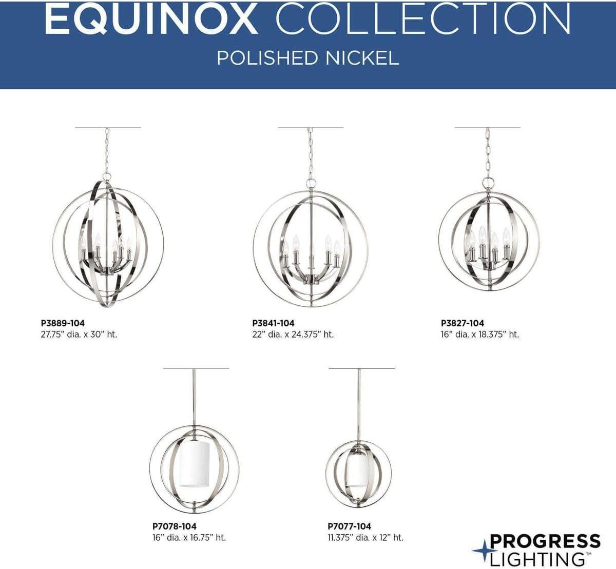 Progress Lighting Equinox 5-Light Chandelier Pendant, Steel, Polished Nickel, No Shade
