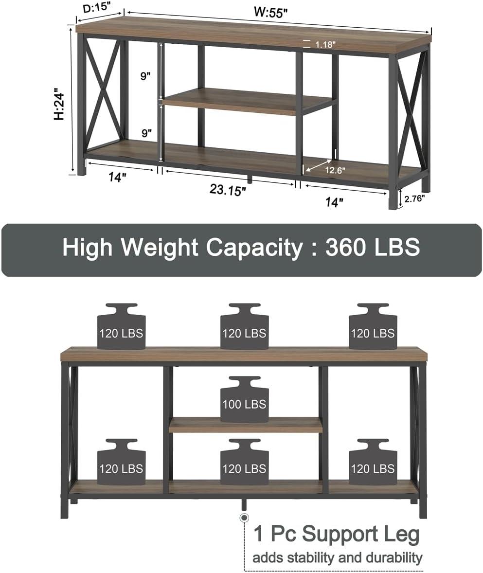 FOLUBAN TV Stand for TV up to 65 inch, Rustic Wood and Metal Entertainment Center with Storage Shelves, Modern Industrial Media TV Console Table for Living Room, Oak 55 inch