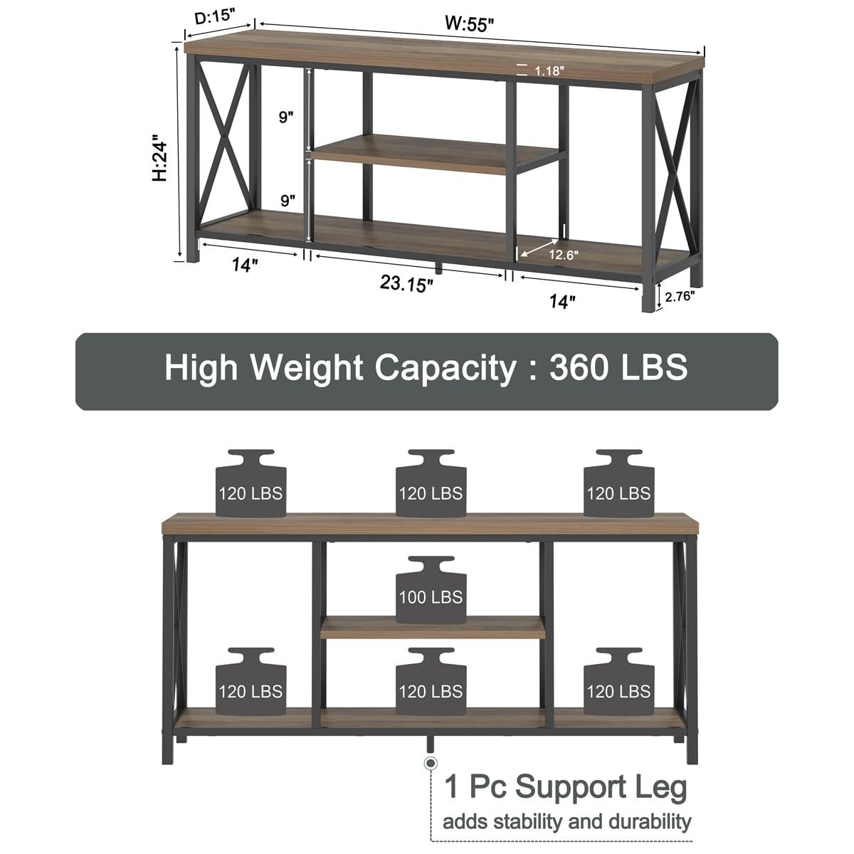 FOLUBAN TV Stand for TV up to 65 inch, Rustic Wood and Metal Entertainment Center with Storage Shelves, Modern Industrial Media TV Console Table for Living Room, Oak 55 inch