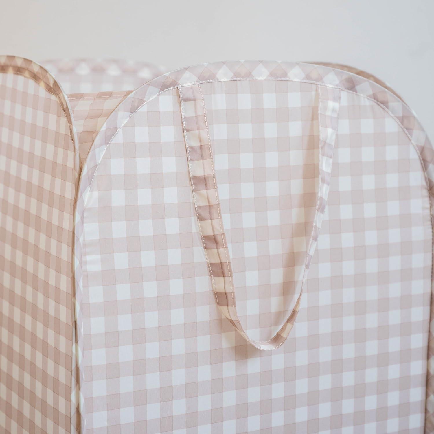3 Sprouts Baby & Kids Recycled Fabric Pop-up Laundry Hamper - Gingham Beige