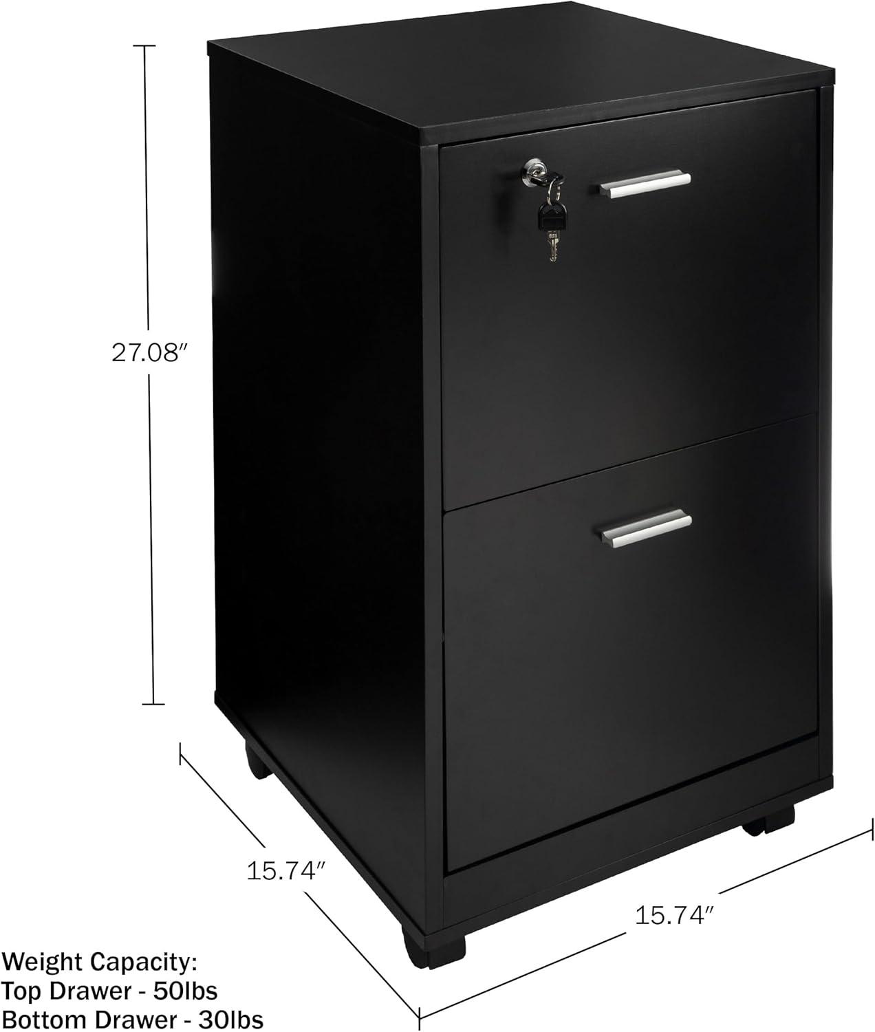 Lavish Home 2-Drawer File Cabinet with Lock and Rolling Wheels (Black)