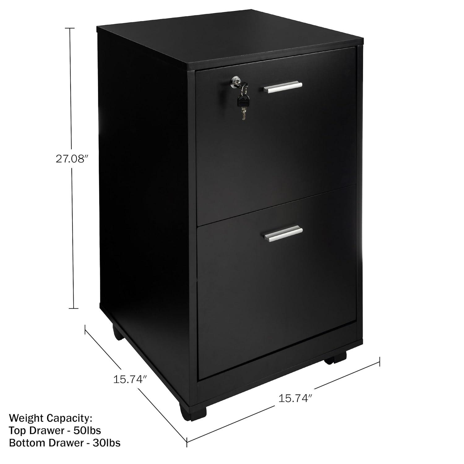 Lavish Home 2-Drawer File Cabinet with Lock and Rolling Wheels (Black)
