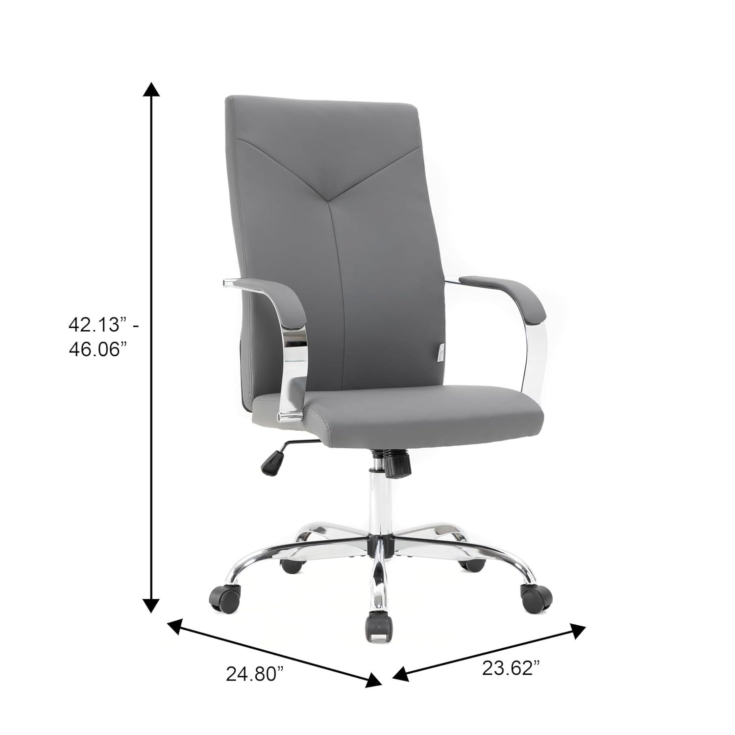LeisureMod Sonora High-Back Leather Office Chair with Adjustable Height, Swivel, and Tilt in Grey