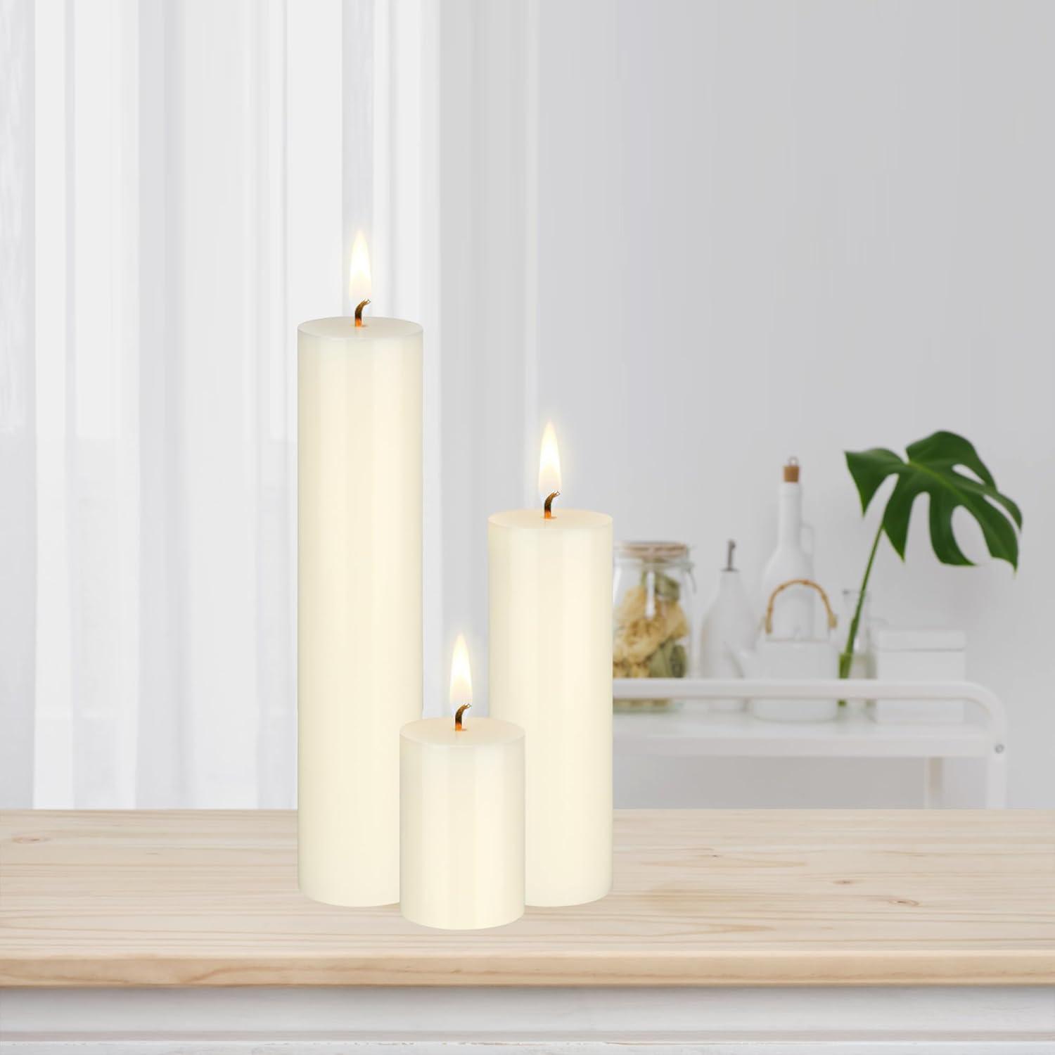 Mega Candles 3 pcs Unscented Ivory Round Pillar Candle, Hand Poured Premium Wax Candles 2 Inch x 3 Inch, Home Décor, Wedding Receptions, Baby Showers, Birthdays, Celebrations, Party Favors & More