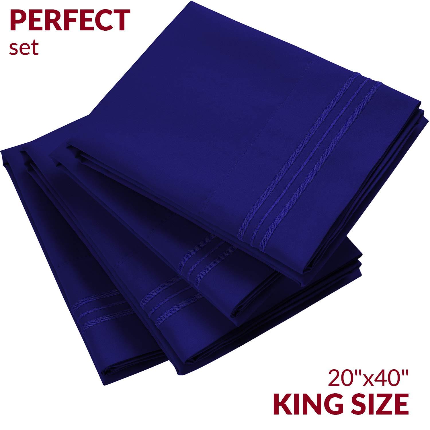Mellanni Pillowcases 4 Pack, Envelope Closure Soft Microfiber, Standard / Queen 20"x30", Royal Blue