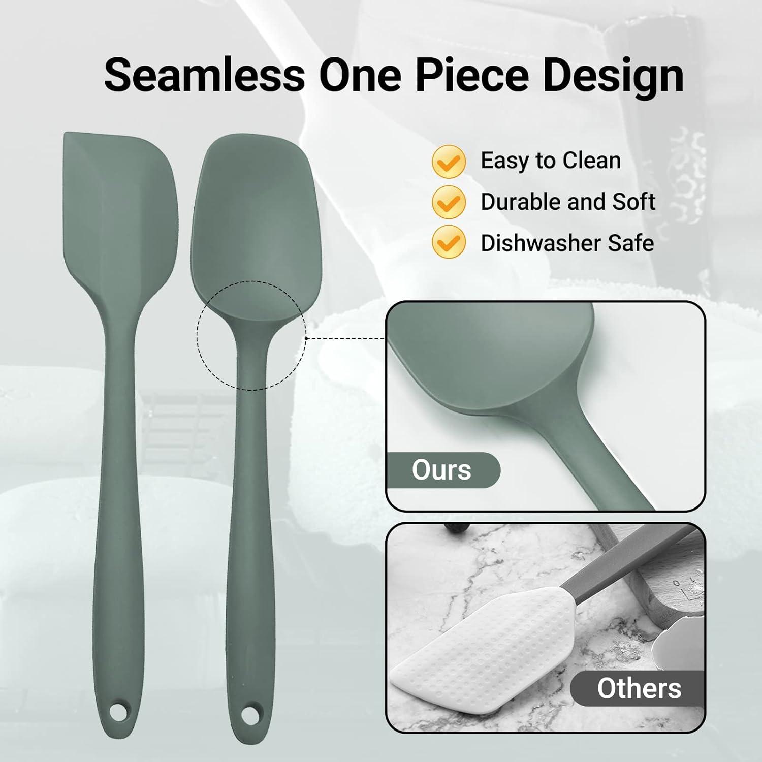 JLiup Silicone Spatula Set of 6, Rubber Spatulas Silicone Food Grade, Kitchen Utensils Set Heat Resistant Nonstick Easy to Clean Dishwasher Safe for Baking,Cooking,Mixing (Green) C49