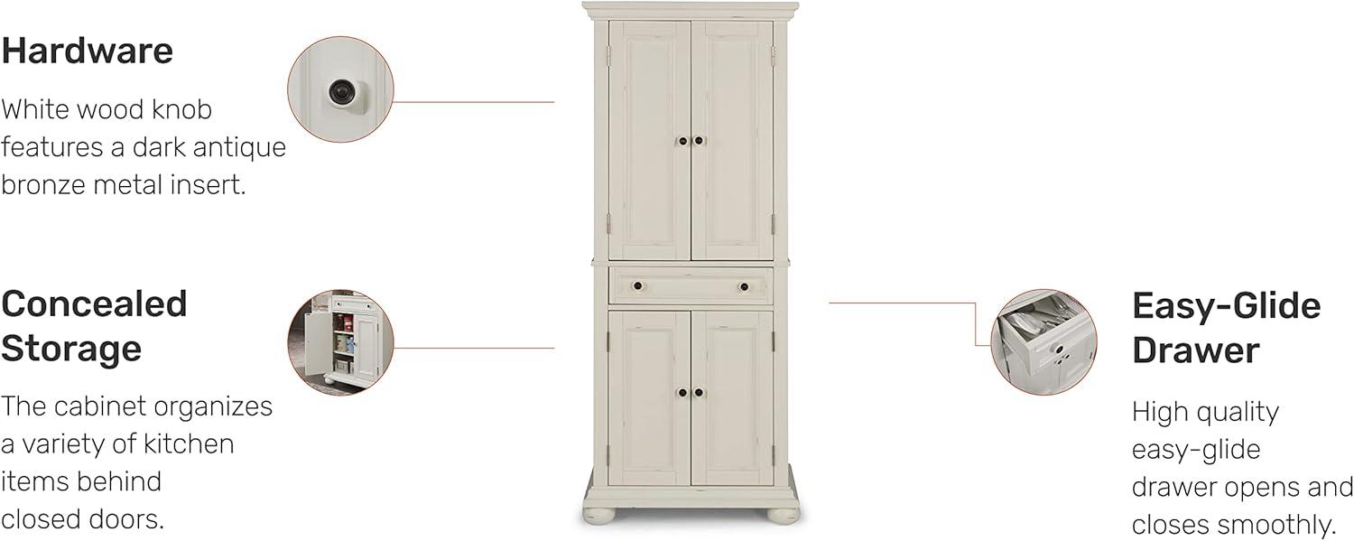 Home Styles Dover Kitchen Pantry White : Hardwood Construction, 4-Door Design, Adjustable Shelves, 1 Drawer