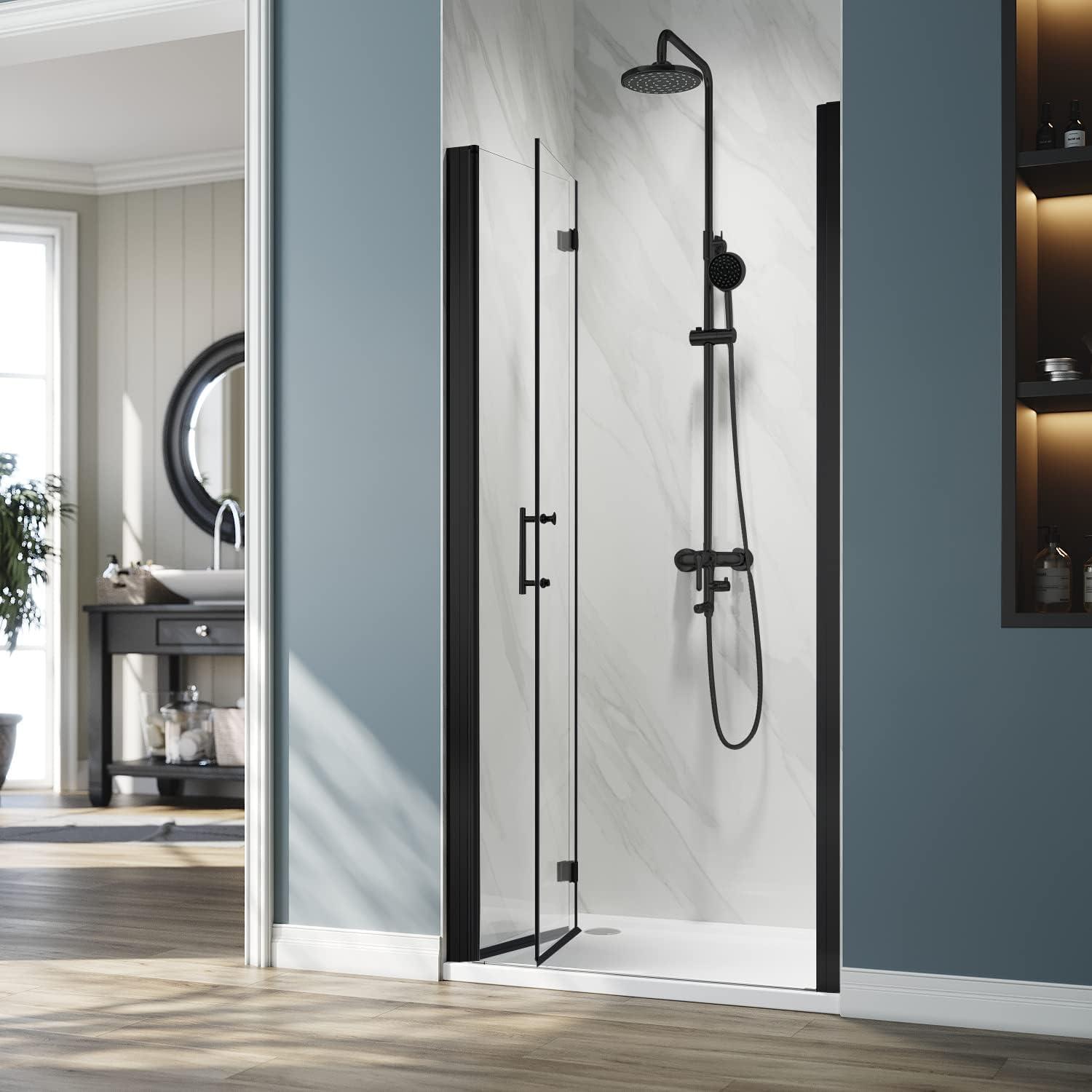 Elegant  Pivot Swing Shower Door Polished Chrome Finish Matte Black 36"W X 72"H Matte