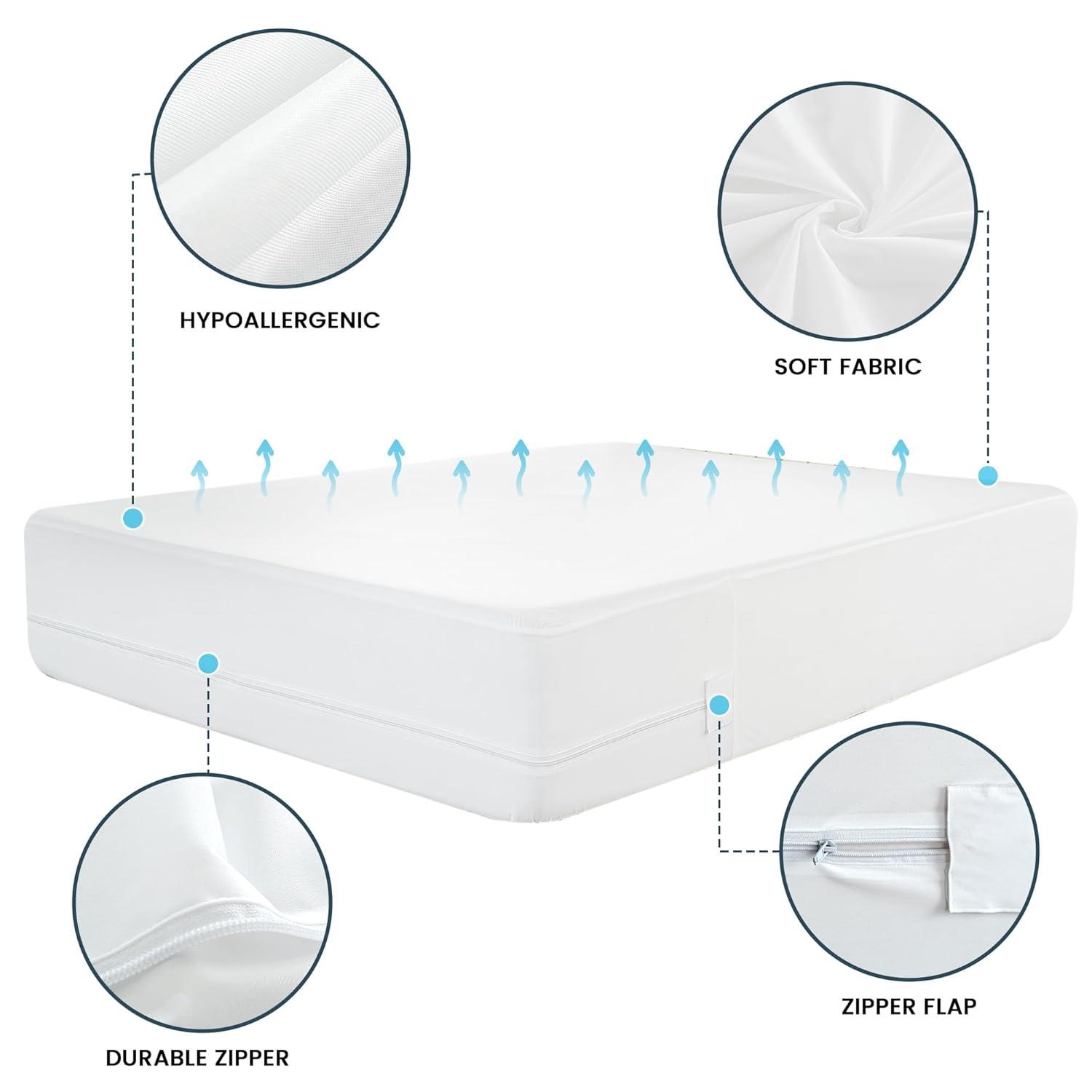 Lux Decor Collection Waterproof Zipper Encasement for Mattress Bed Bug Resistant & Hypoallergenic