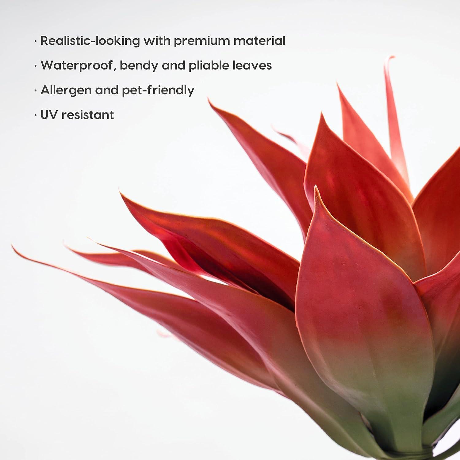 Velener Fall Fake Agave Artificial Plant Outdoor, Red Fake Succulents Plant for Room Decor and Autumn, Unpotted Faux Plants for Outdoor/Indoor Fall Decor, Red, 22 inches, Set of 1