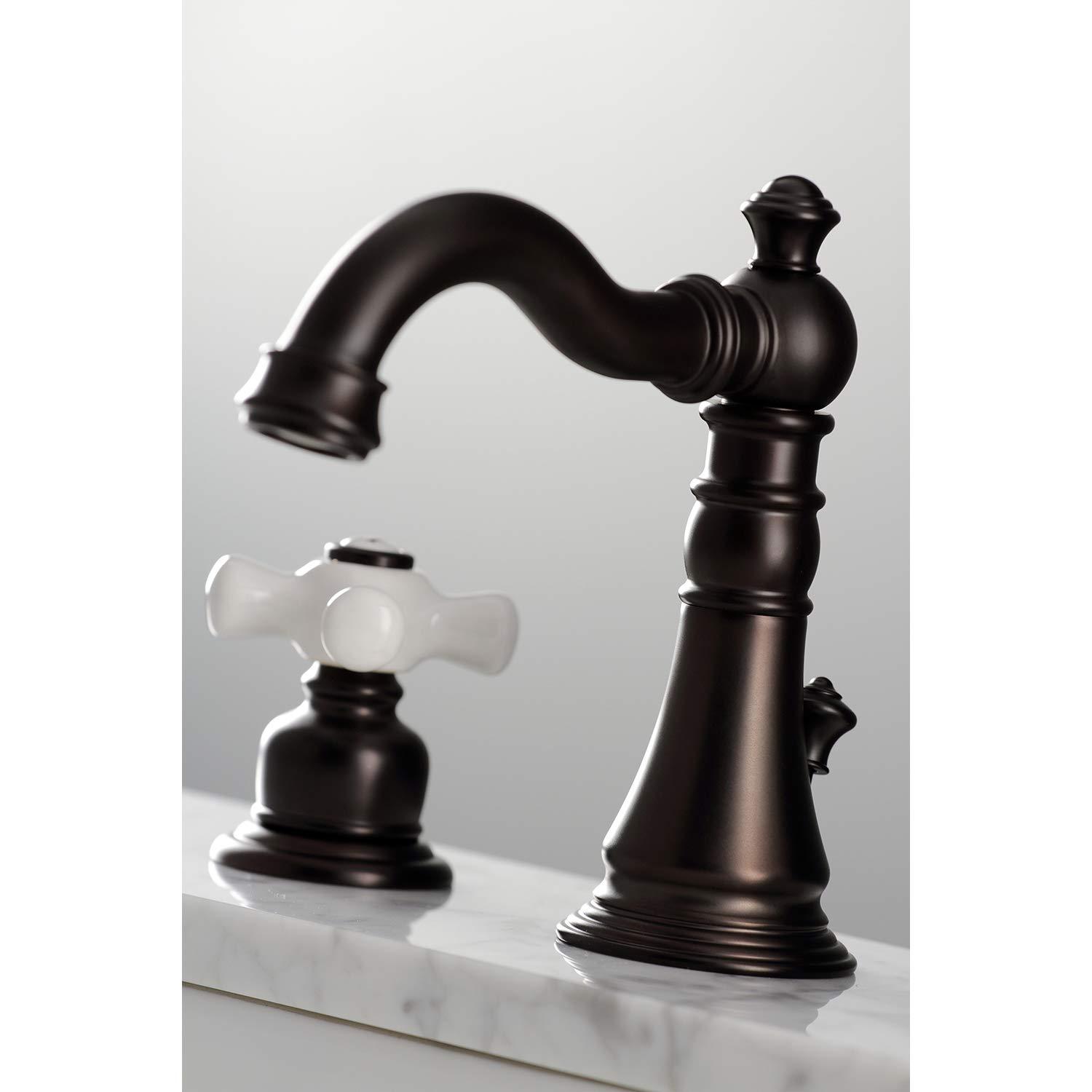 Kingston Brass FSC1975PX Kingston Brass American Classic Two-Handle 3-Hole Deck Mount Widespread Bathroom Faucet with Pop-Up Drain