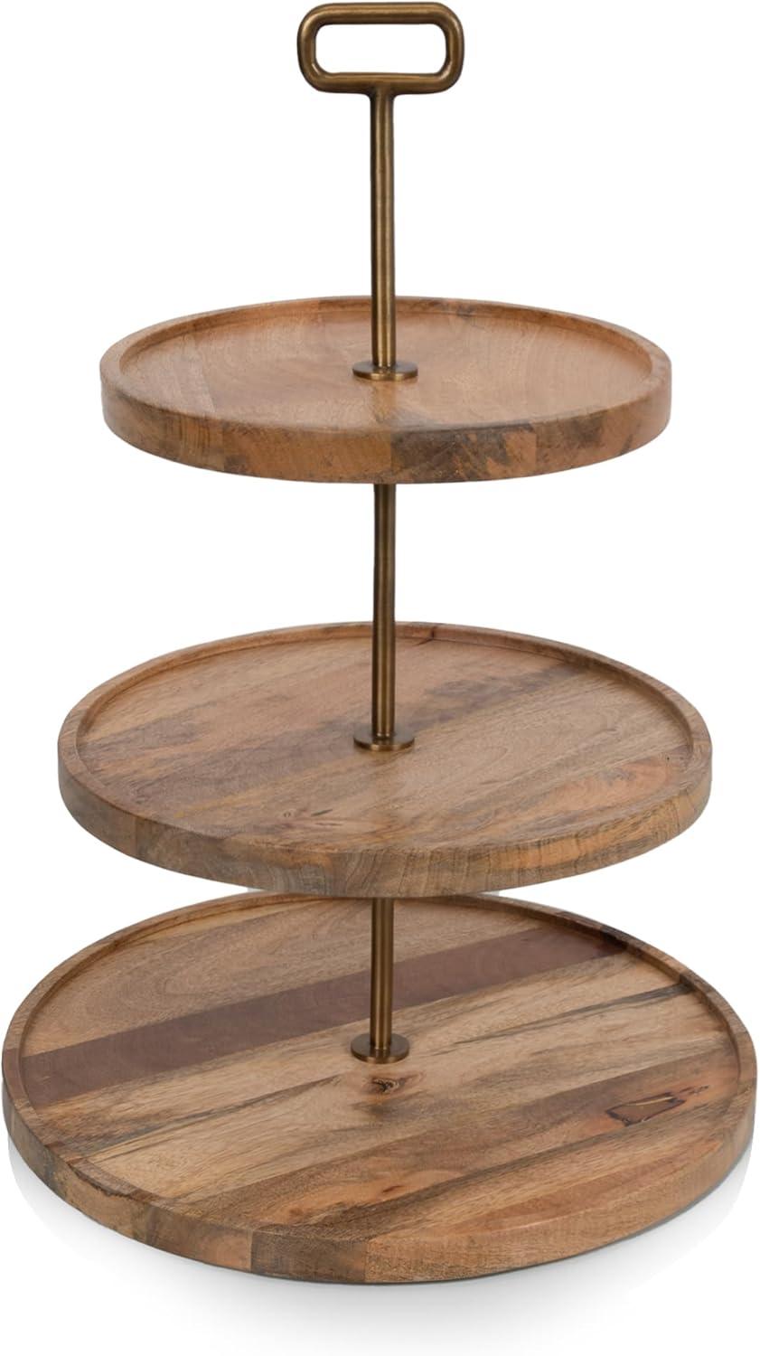 Millwood Pines Tapas 3-Tiered Serving Tray, Mango wood Cupcake Stand, Wooden Cheese Board Darfasha