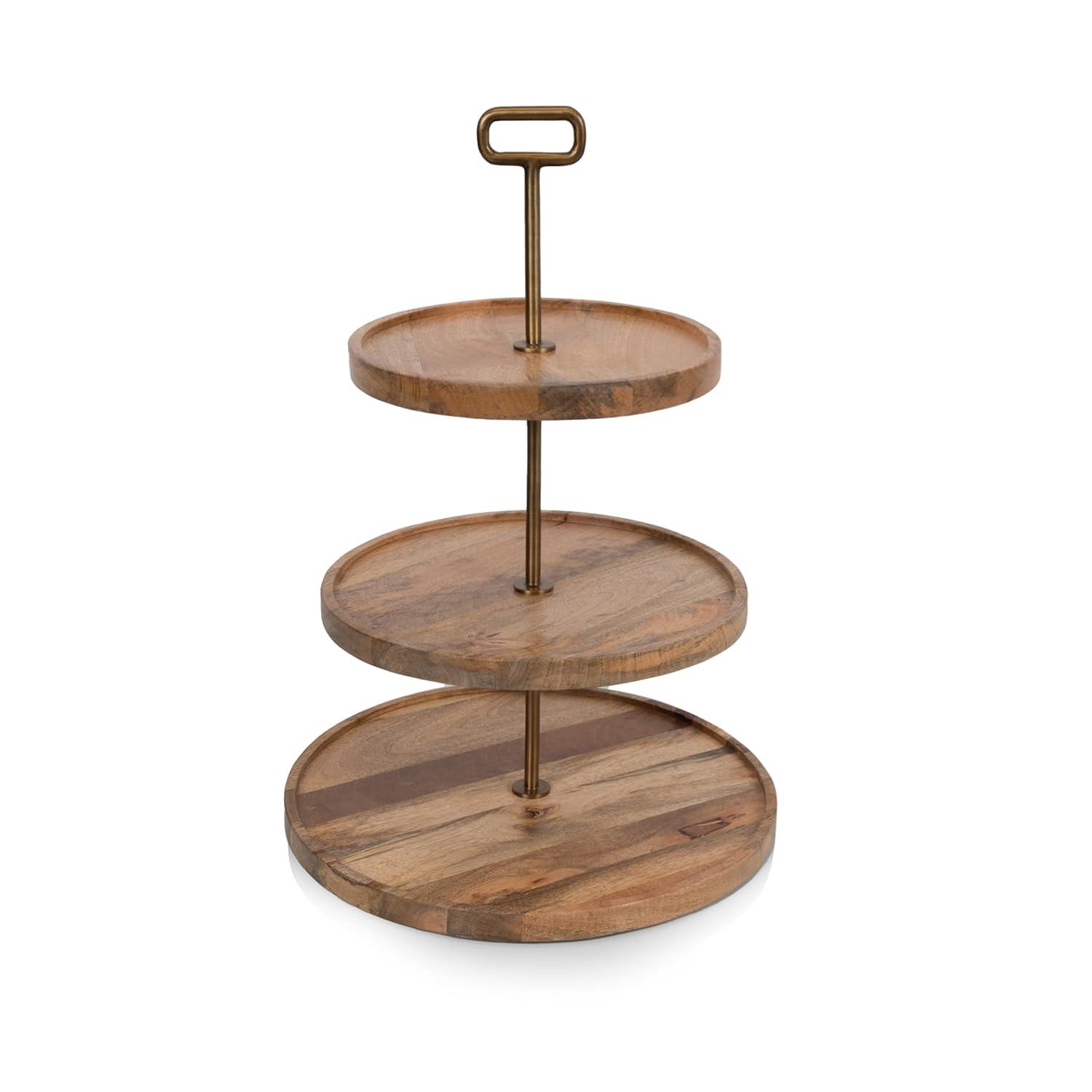 Millwood Pines Tapas 3-Tiered Serving Tray, Mango wood Cupcake Stand, Wooden Cheese Board Darfasha