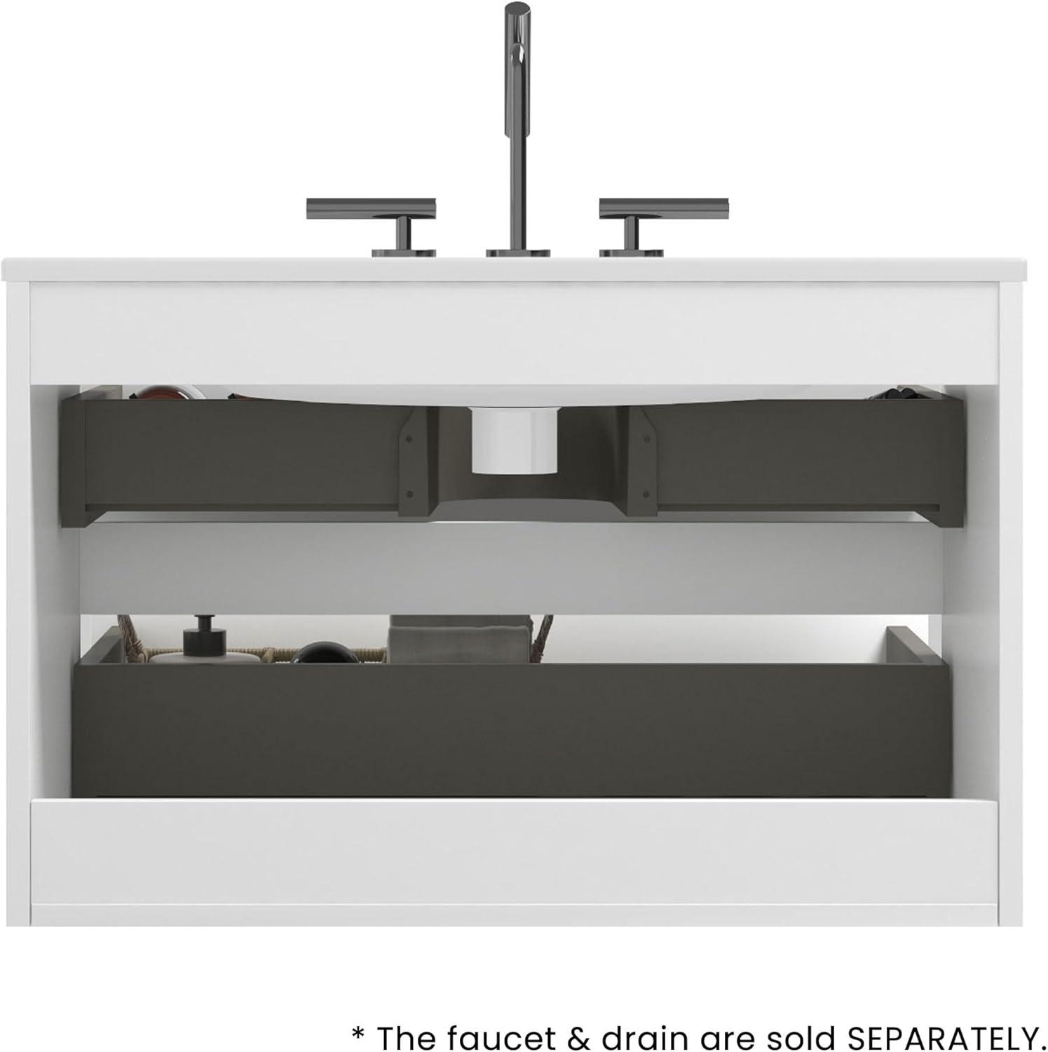 Little Tulip 30" Floating Bathroom Vanity with 3-Hole Ceramic Sink, Contemporary Bathroom Cabinet with 2 Drawers, White
