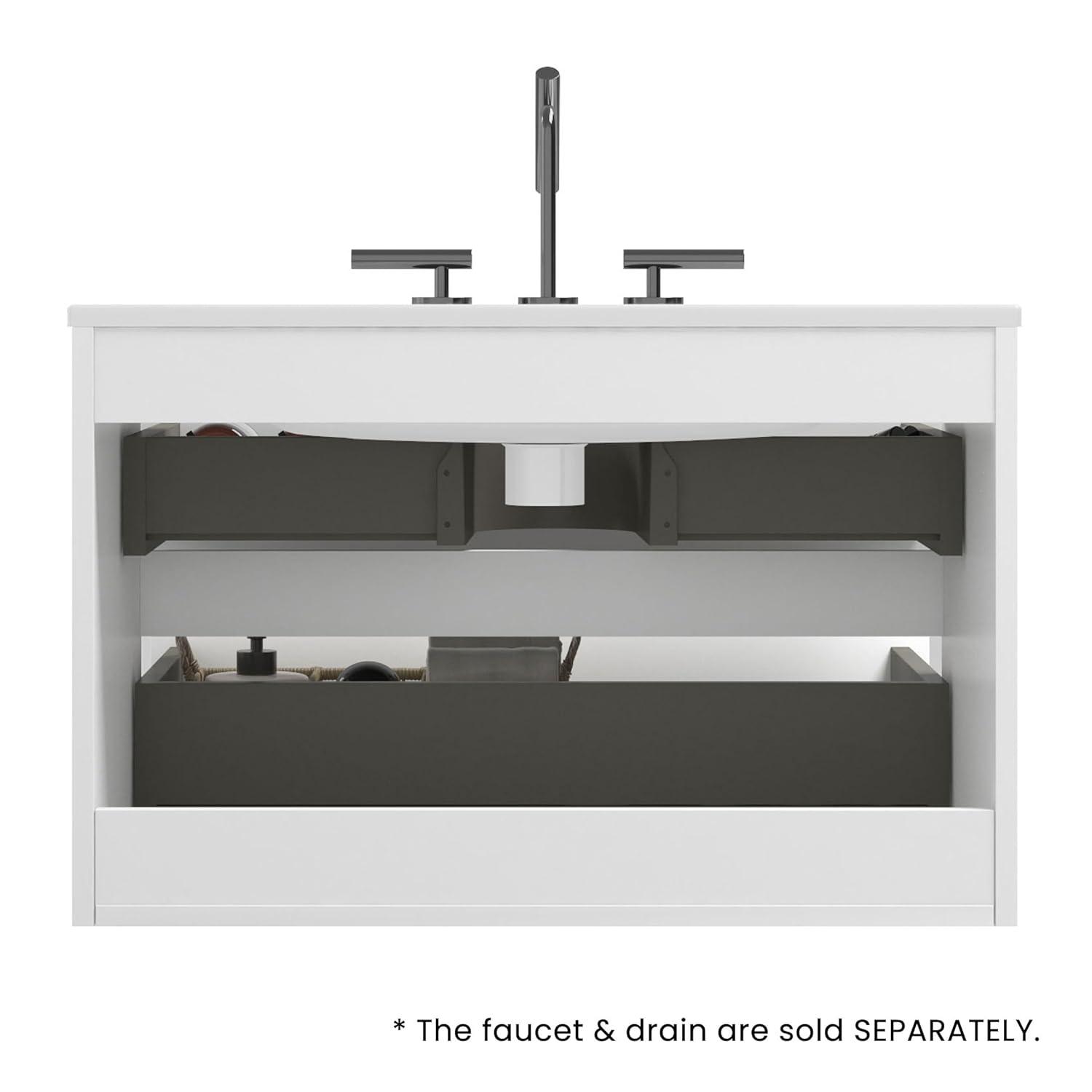 Little Tulip 30" Floating Bathroom Vanity with 3-Hole Ceramic Sink, Contemporary Bathroom Cabinet with 2 Drawers, White