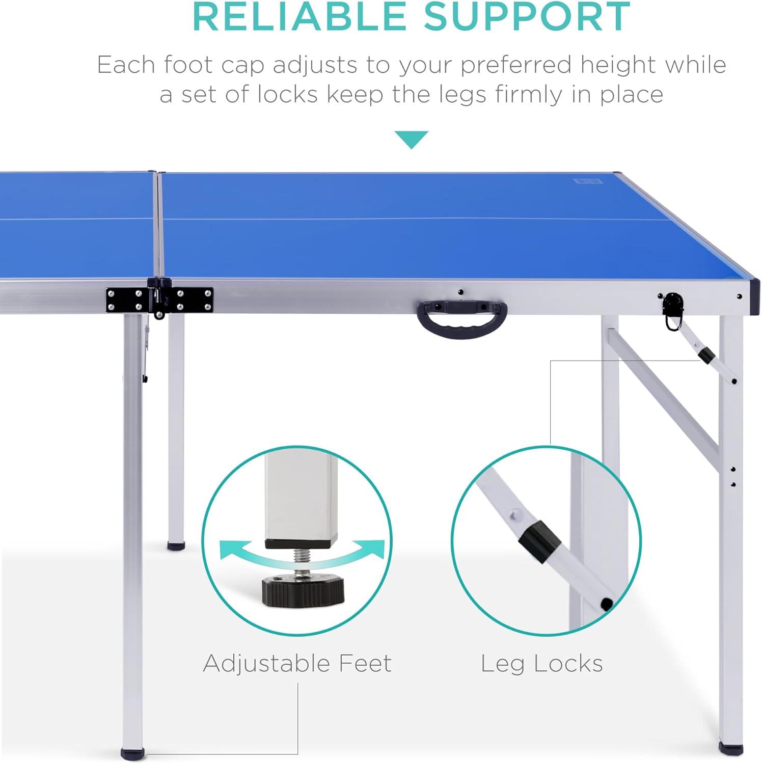 Best Choice Products 6x3ft Portable Ping Pong Table Game Set, Folding Table Tennis w/ 2 Paddles, Balls - Blue