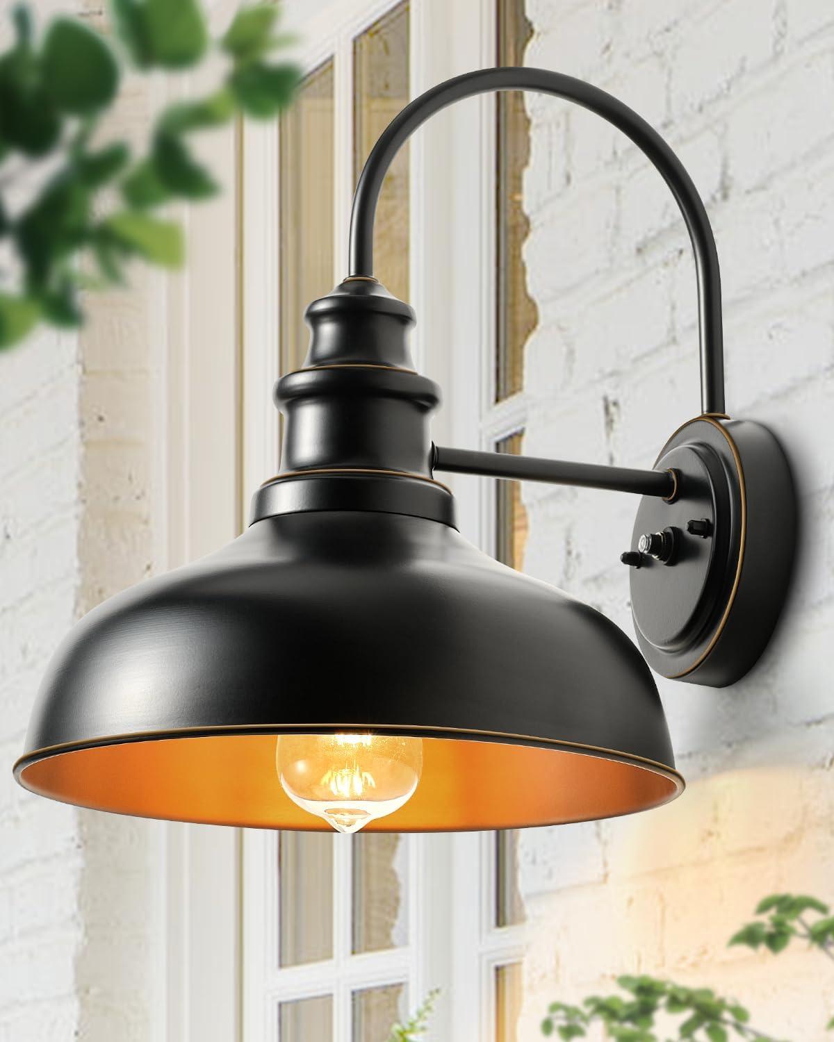 VIANIS Dusk to Dawn Barn Lights, 2 Pack Brown Gooseneck Outdoor Light Fixture, Farmhouse Outdoor Wall Lights for House, Porch, Entryway, Garage